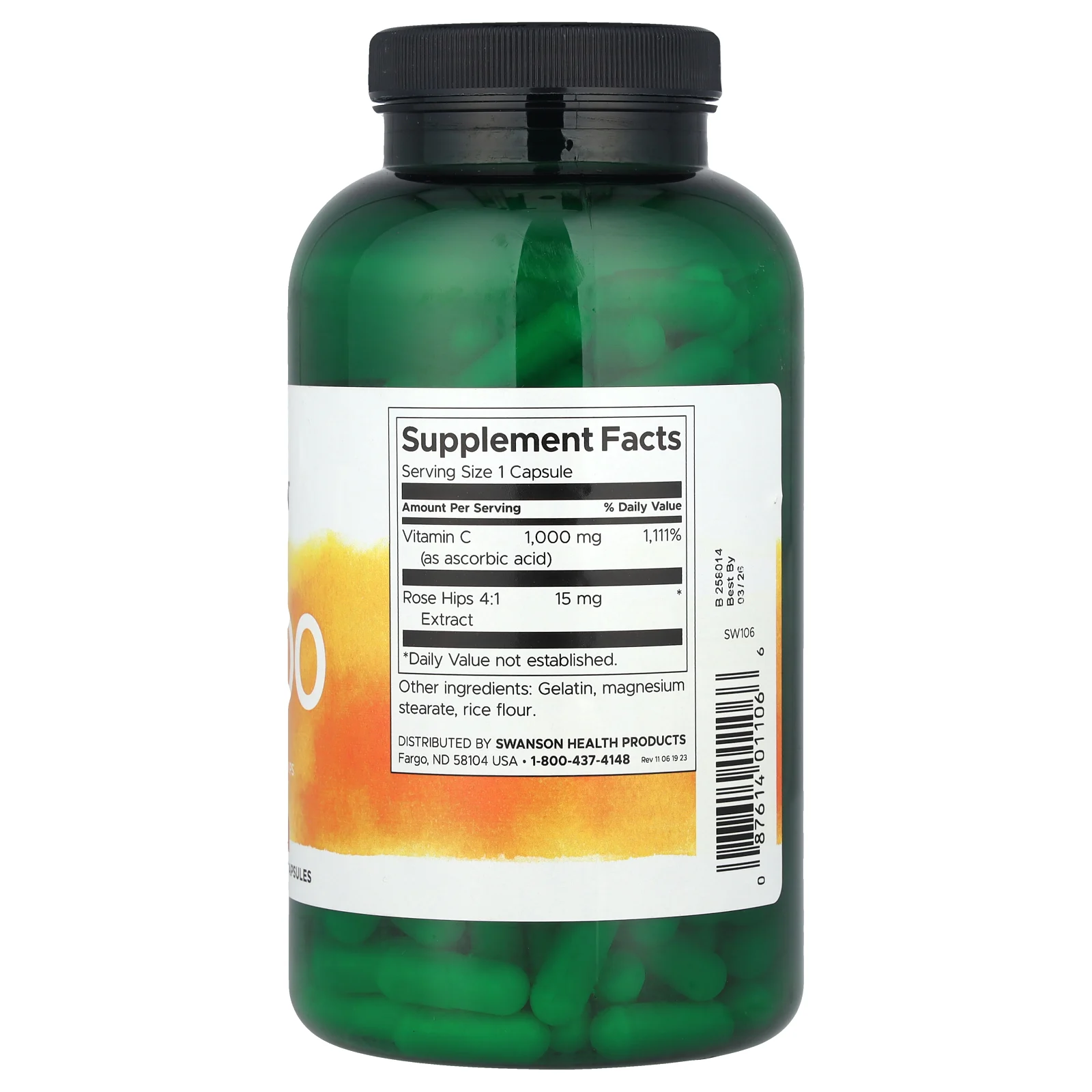 Swanson, витамин С с плодами шиповника, 1000 мг, 250 капсул