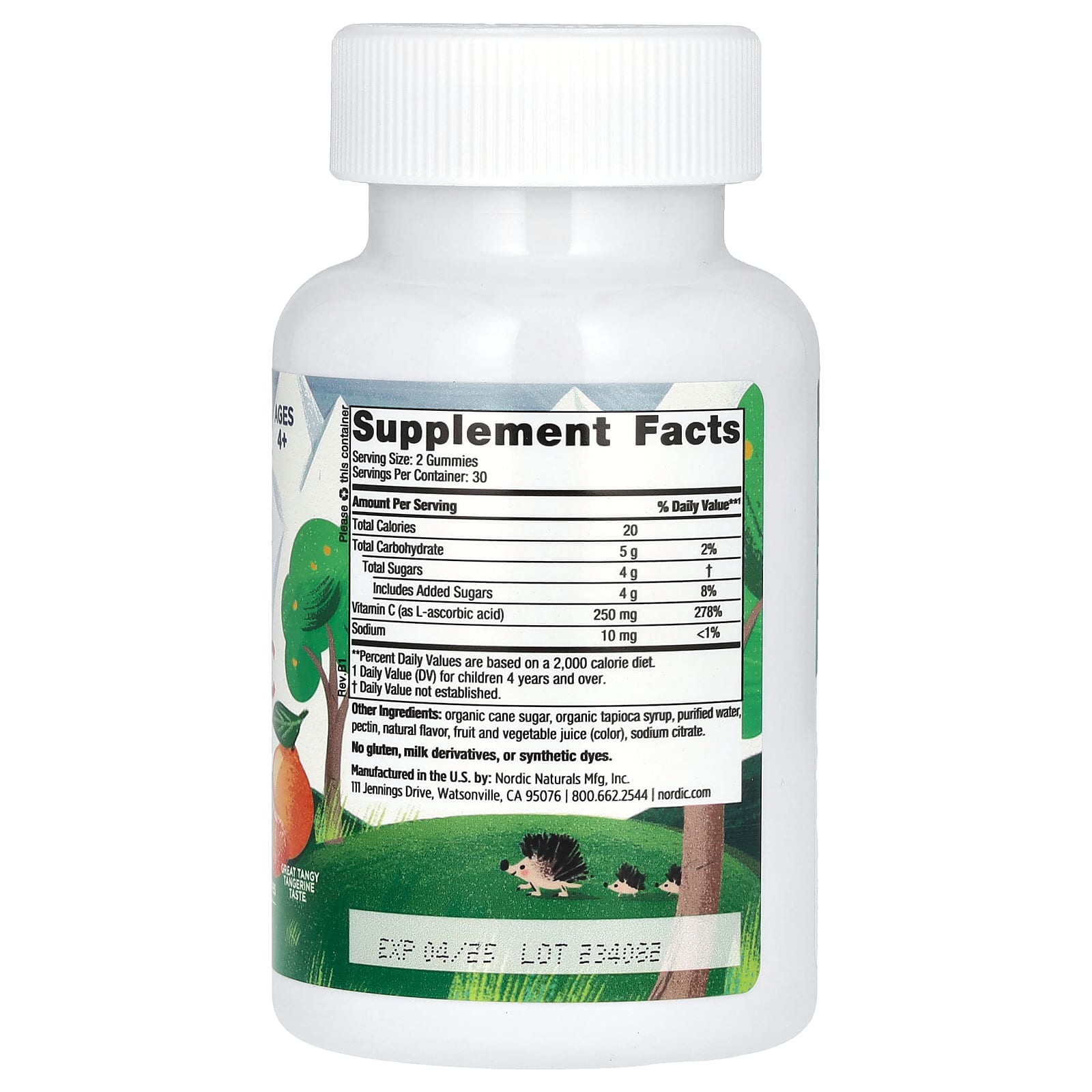 Nordic Naturals, жевательные таблетки с витамином C, для детей от 4 лет, с насыщенным вкусом мандарина, 250 мг, 60 жевательных таблеток (125 в 1 жевательной таблетке)