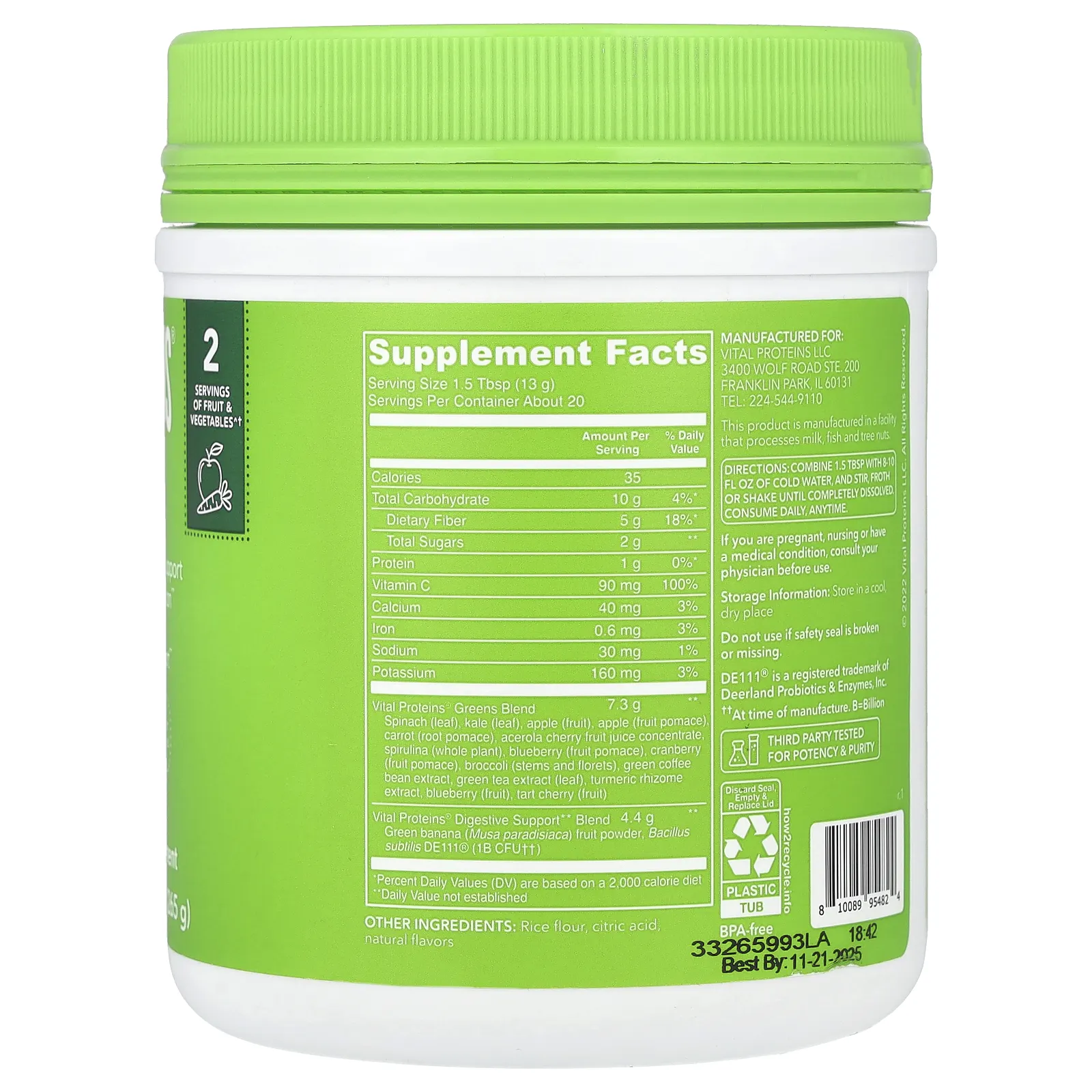 Vital Proteins, Daily Greens, зеленое яблоко, 265 г (9,3 унции)