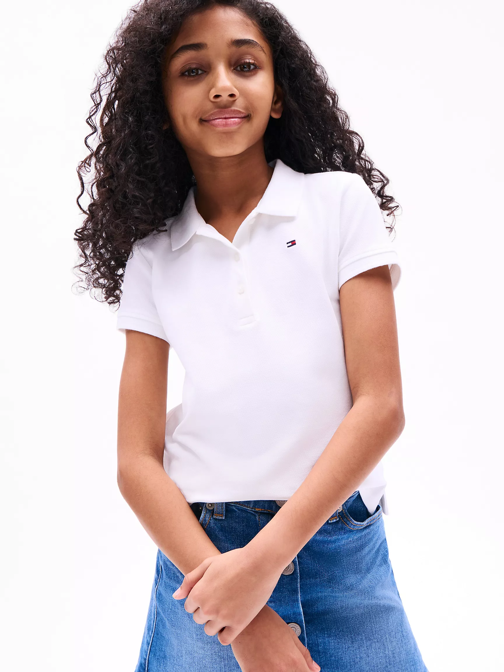 Рубашка-поло для девочек Tommy Hilfiger, Детское эластичное однотонное поло