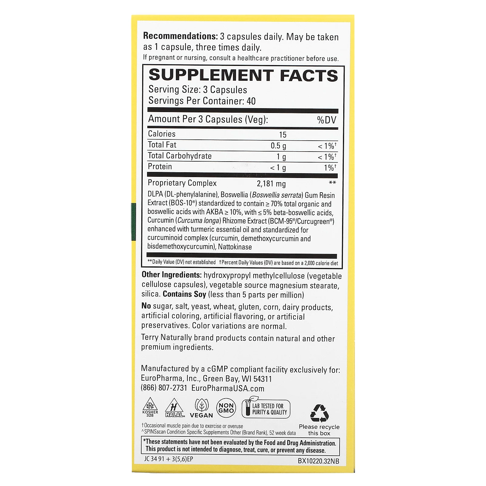 Terry Naturally, Curamin, обезболивающее, 120 капсул