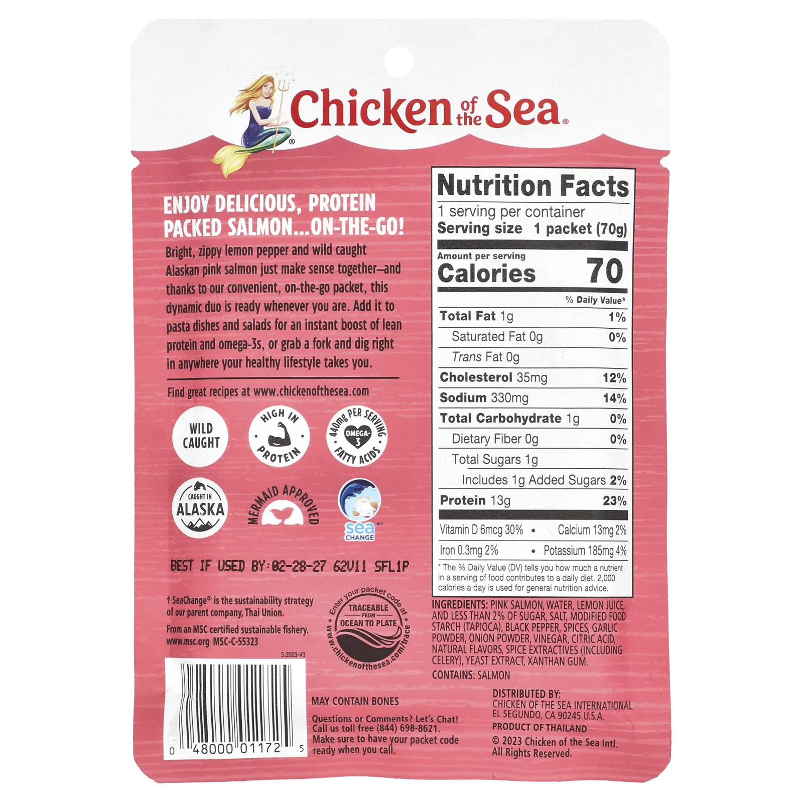 Chicken of the Sea, Горбуша из дикой рыбы, лимонный перец, 70 г (2,5 унции)