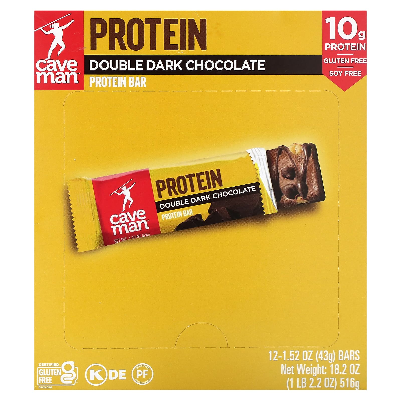 Caveman Foods, Протеиновый батончик, двойной темный шоколад, 12 батончиков, 43 г (1,52 унции)