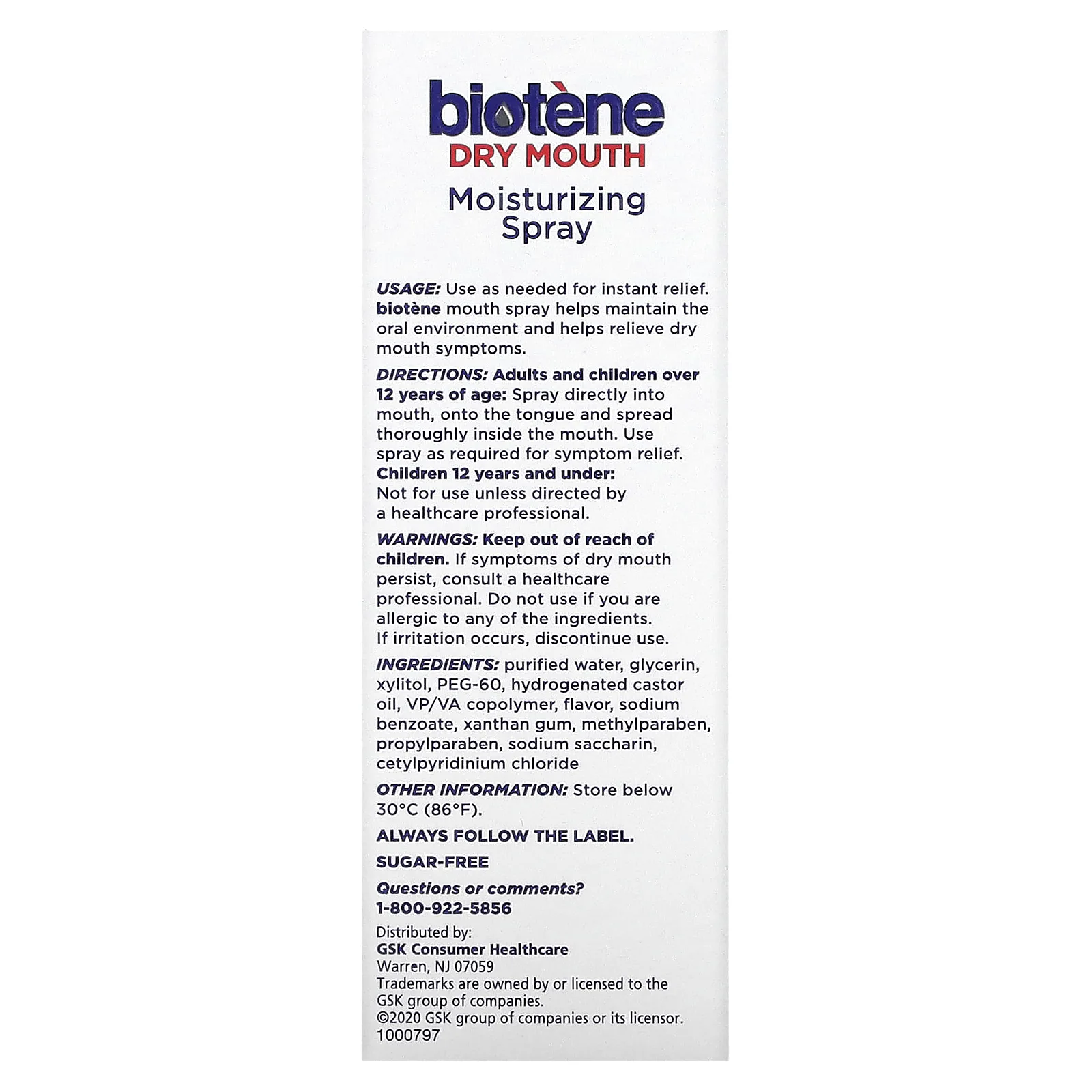 Biotene Dental Products, Увлажняющий спрей для сухого рта, нежная мята, 44,3 мл (1,5 жидк. Унции)