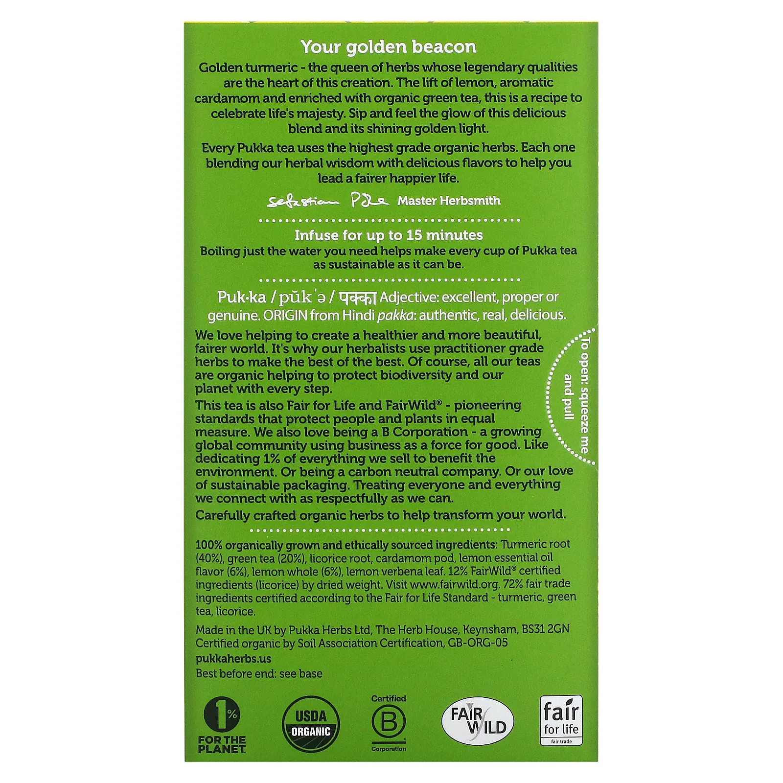 Pukka Herbs, Organic Herbal Tea, куркума, без кофеина, 20 пакетиков, 36 г (1,27 унции)