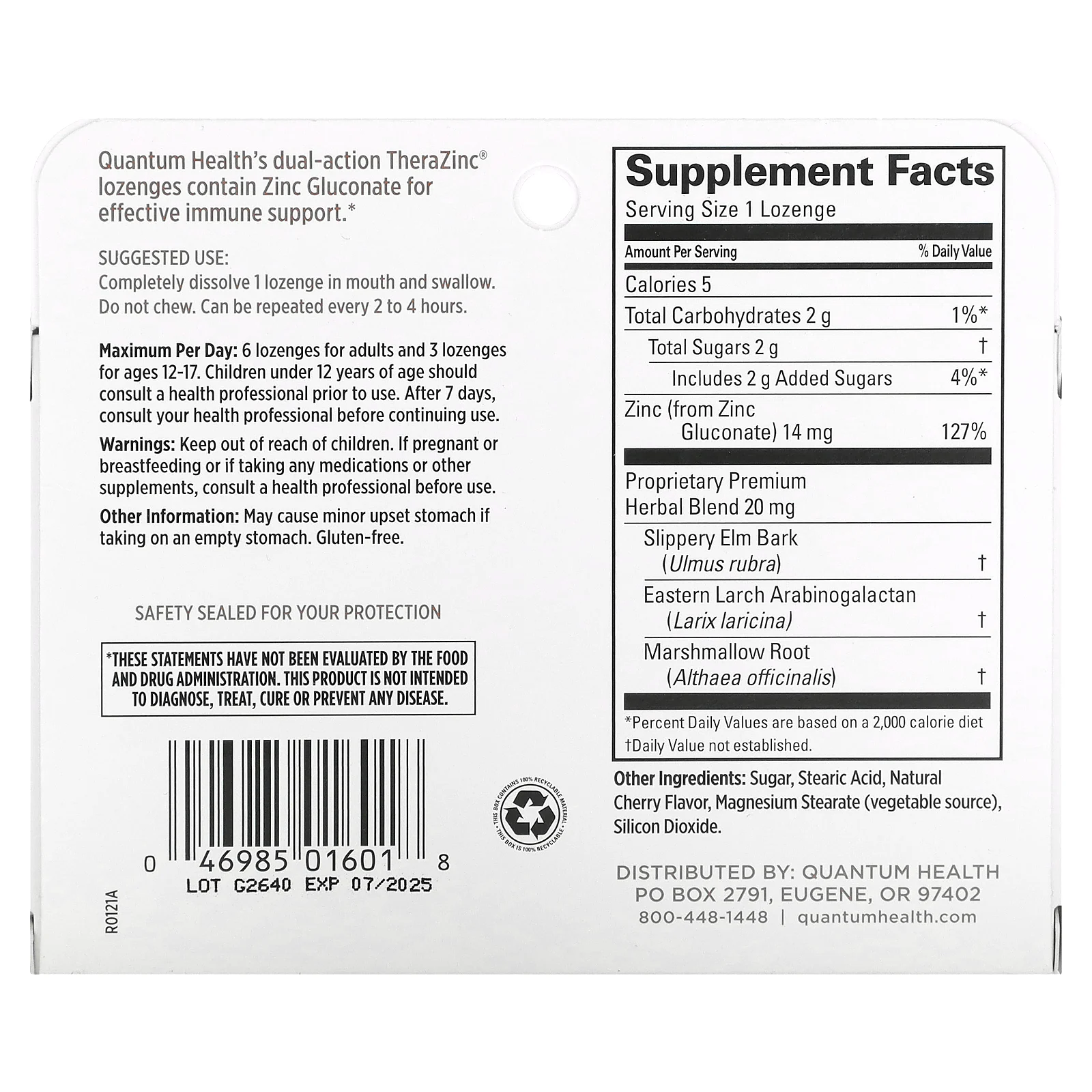 Quantum Health, TheraZinc, поддержка иммунитета, вишня, 24 пастилки