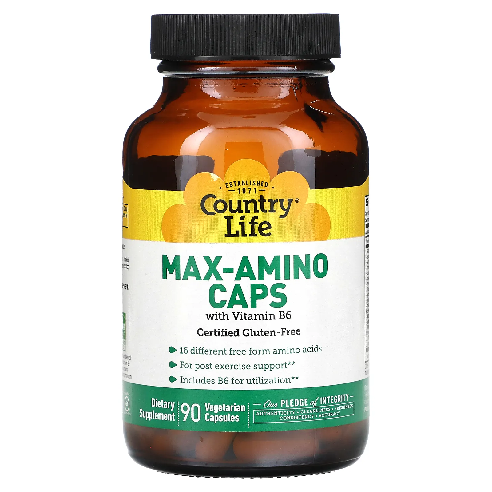 Country Life, Max-Amino Caps, аминокислоты с витамином B6, 90 вегетарианских капсул