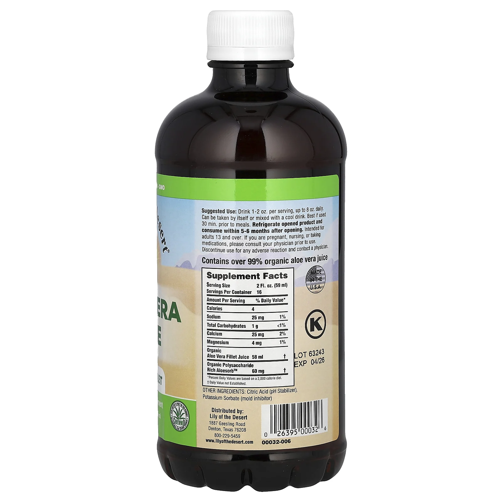 Lily of the Desert, Сок алоэ вера, внутренняя часть листьев, 32 жидких унции (946 мл)