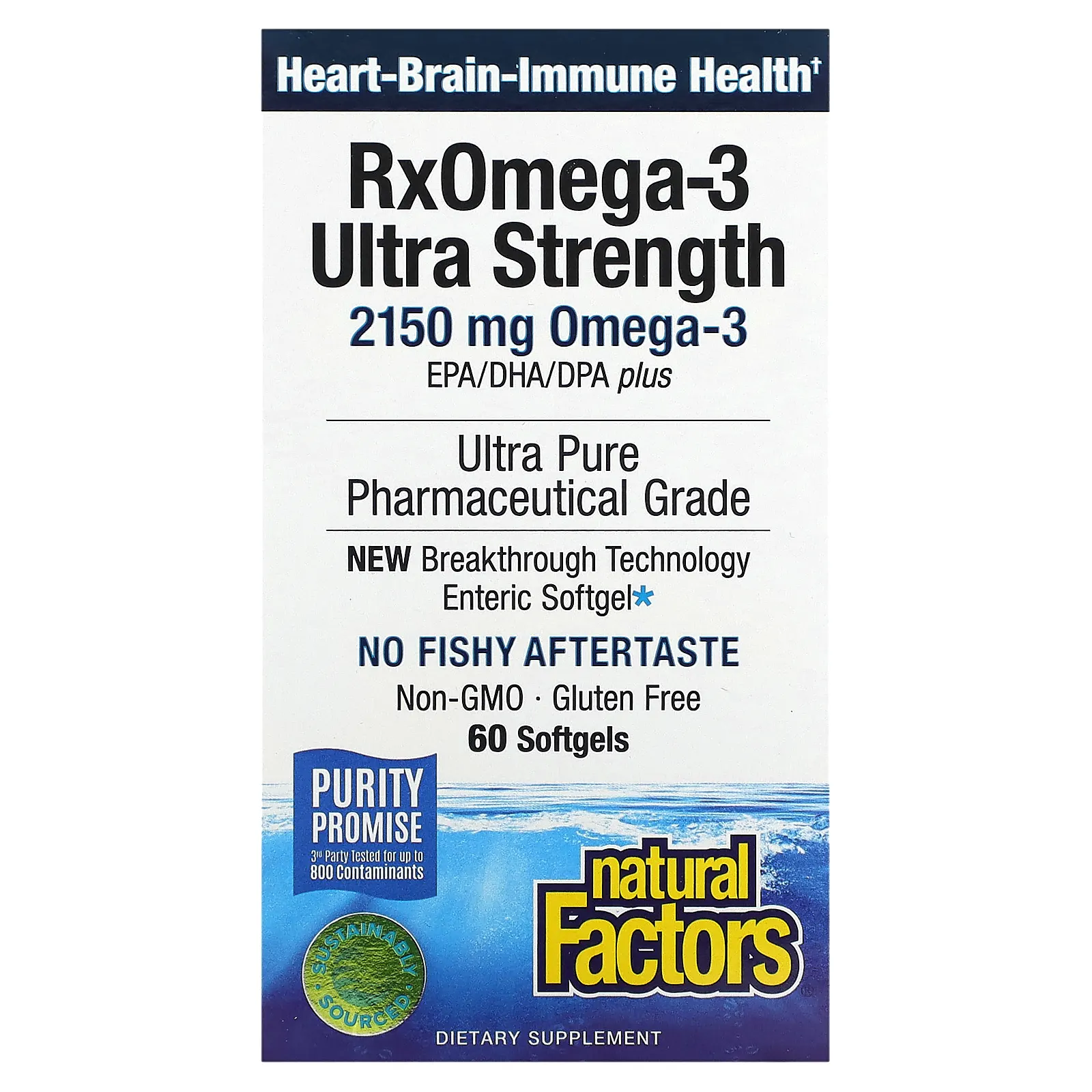 Natural Factors, RxOmega-3, омега-3 повышенной силы действия, 2150 мг, 60 капсул (1075 мг в 1 капсуле)