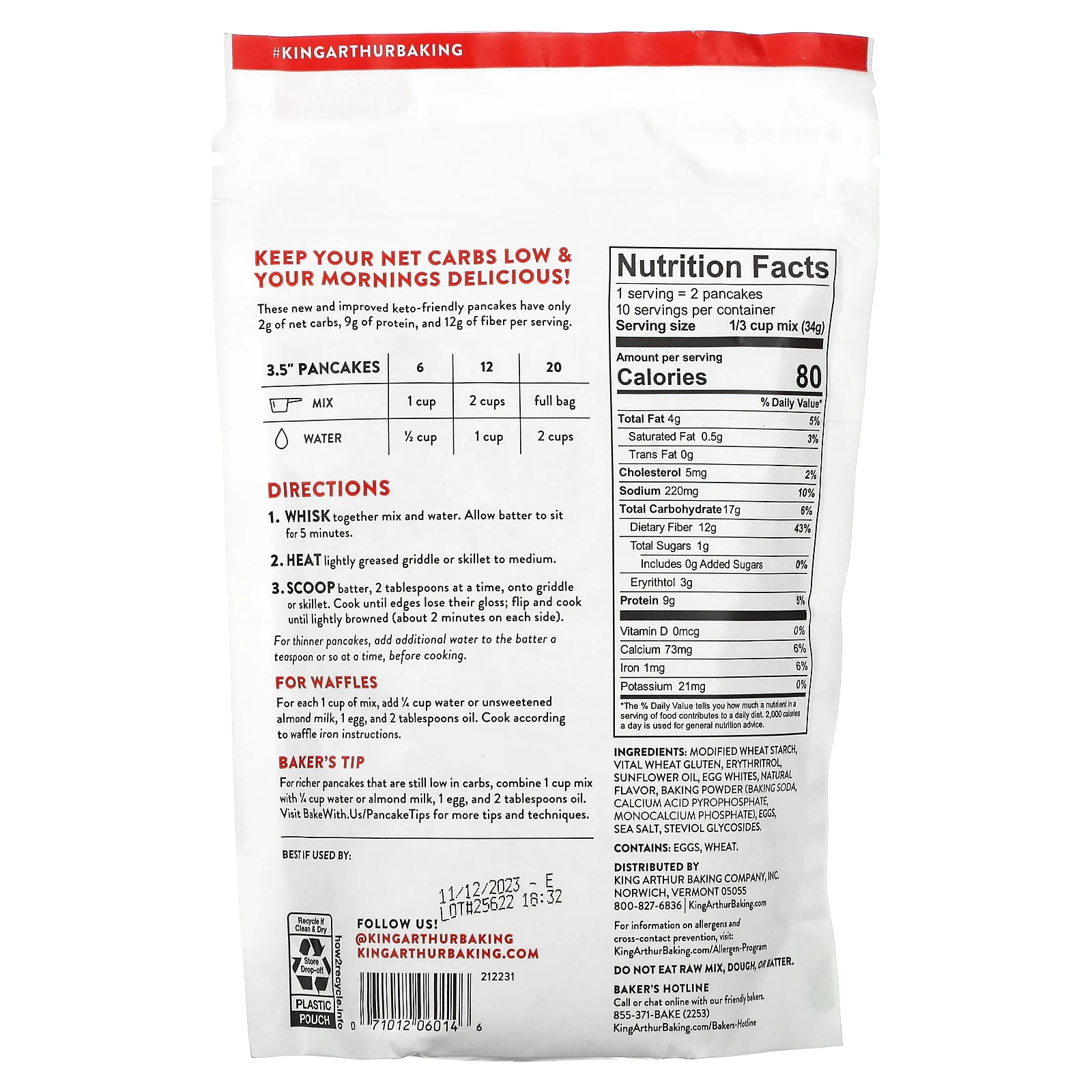 King Arthur Baking Company, Блинная смесь с углеводами, 340 г (12 унций)