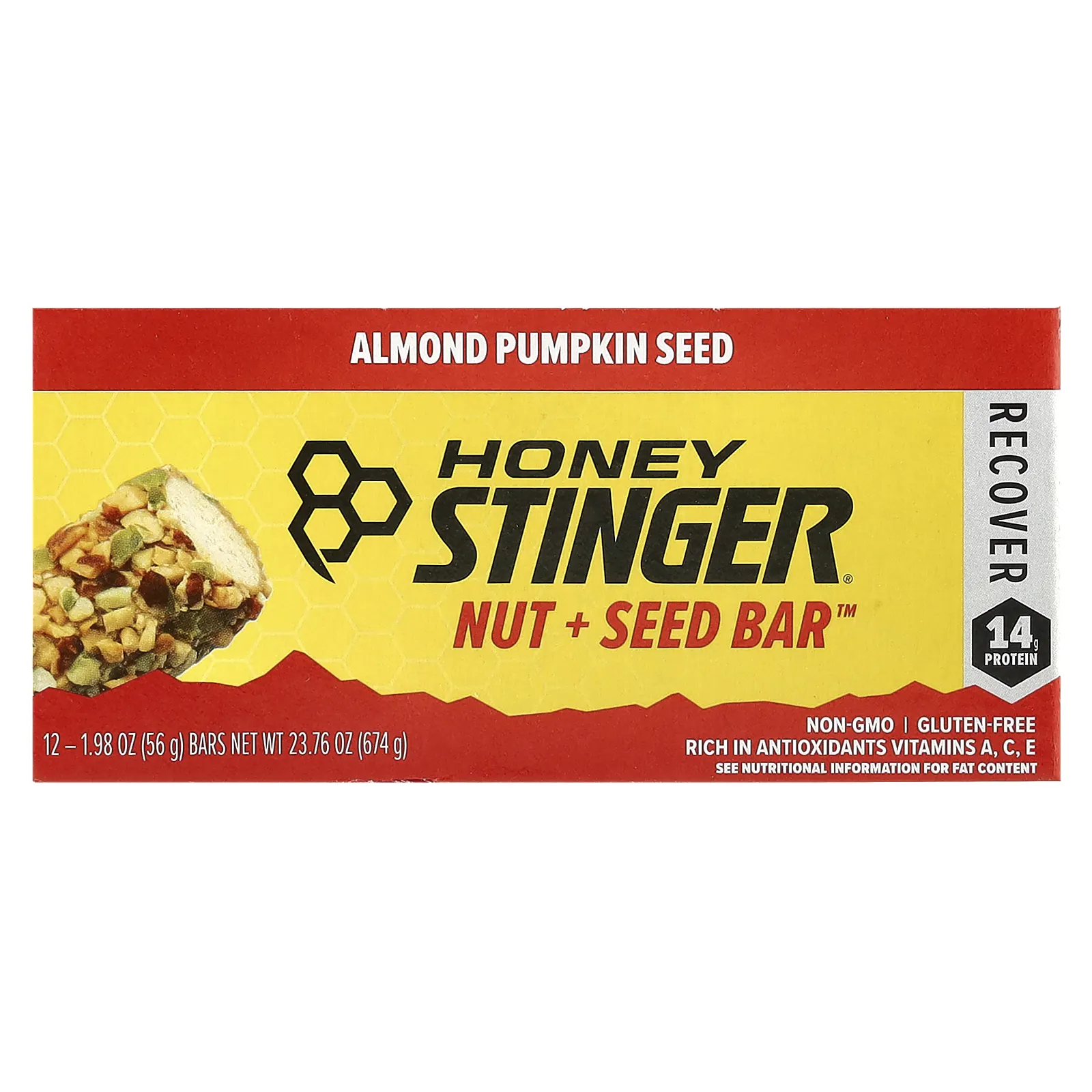 Honey Stinger, Nut + Seed Bar ™, миндальные тыквенные семечки, 12 батончиков по 56 г (1,98 унции)