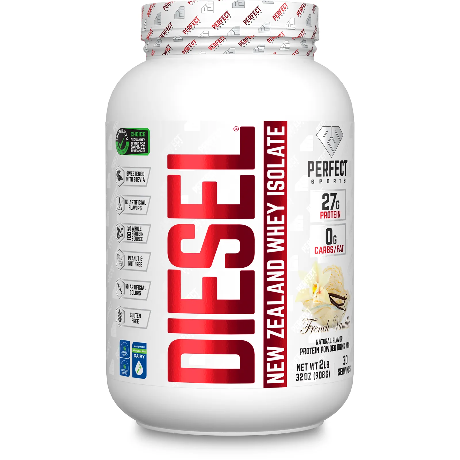 PERFECT Sports, Diet, новозеландский сывороточный изолят, французская ваниль, 908 г (2 фунта)
