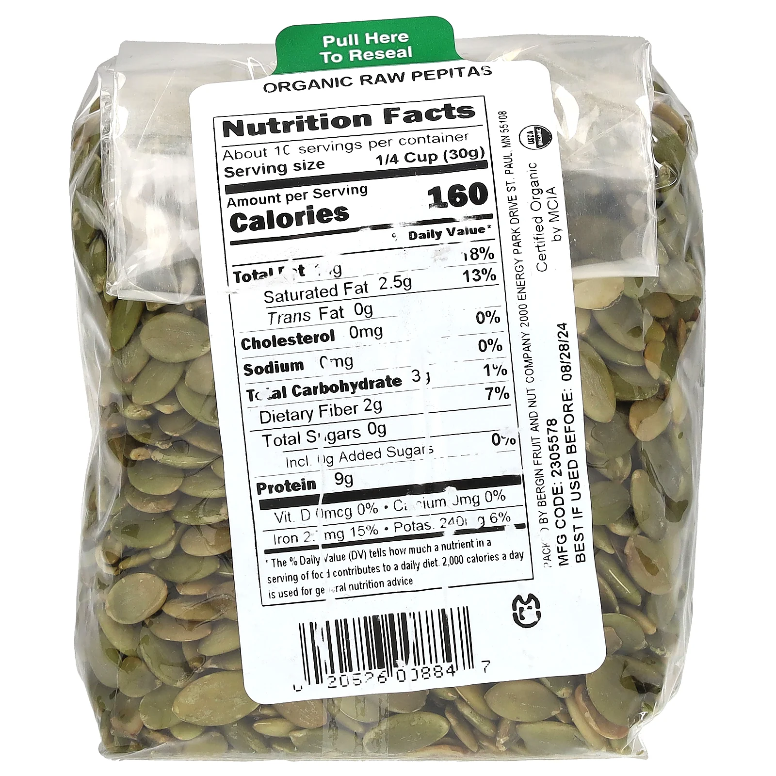 Bergin Fruit and Nut Company, Органические сырые тыквенные семечки, 284 г (10 унций)