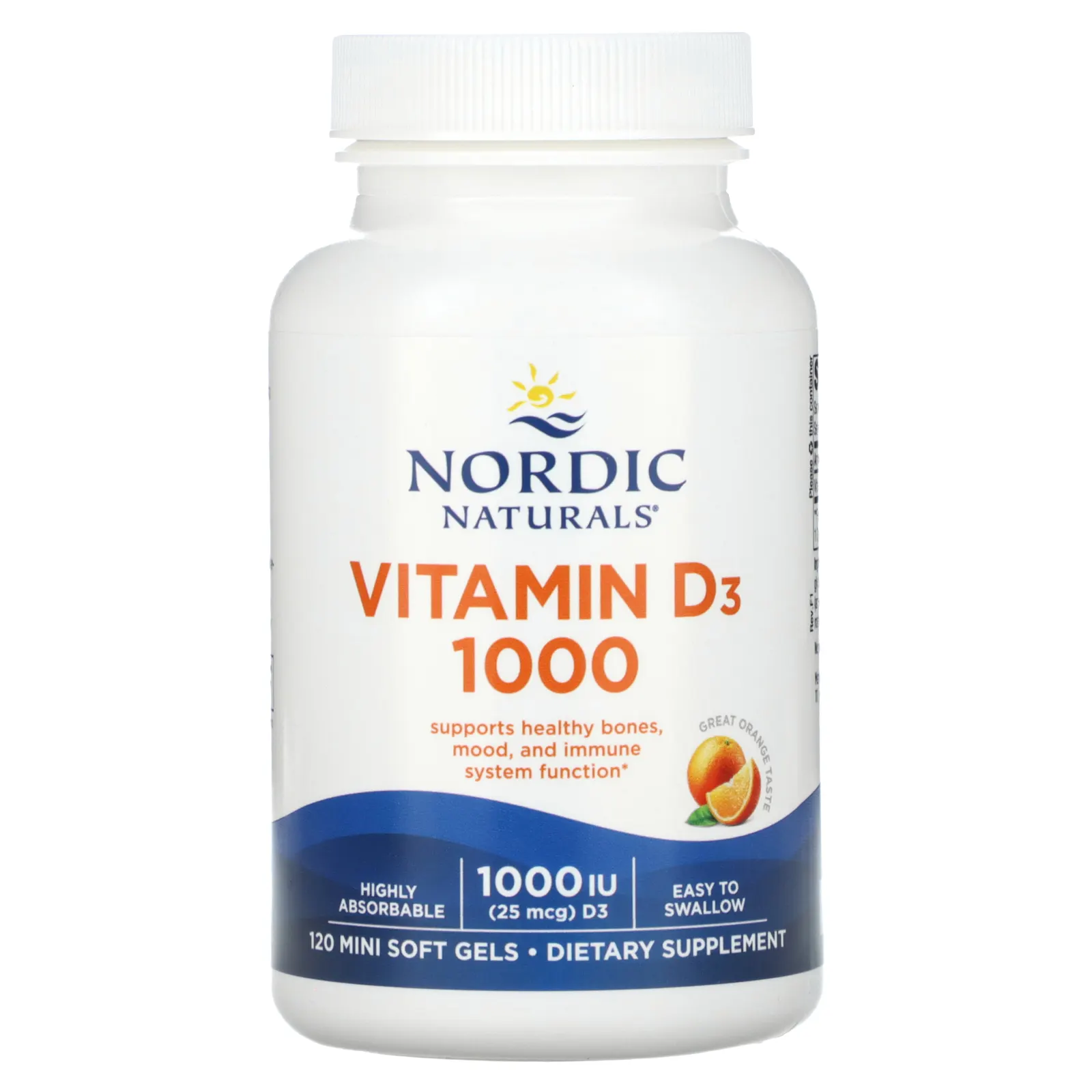 Nordic Naturals, Витамин D3 1000, апельсин, 25 мкг (1000 МЕ), 120 мягких таблеток