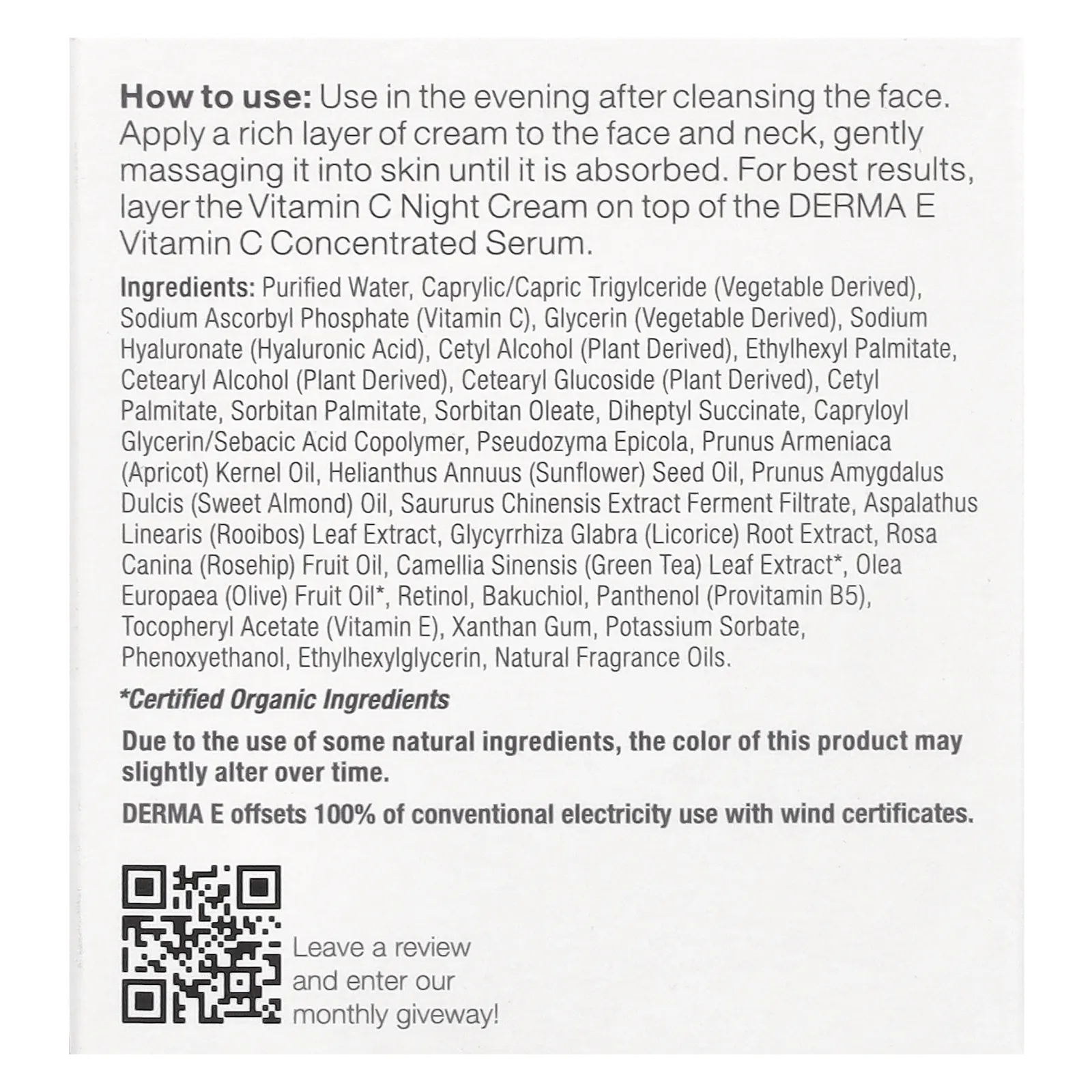 DERMA E, интенсивный ночной крем с витамином C, 56 г (2 унции)