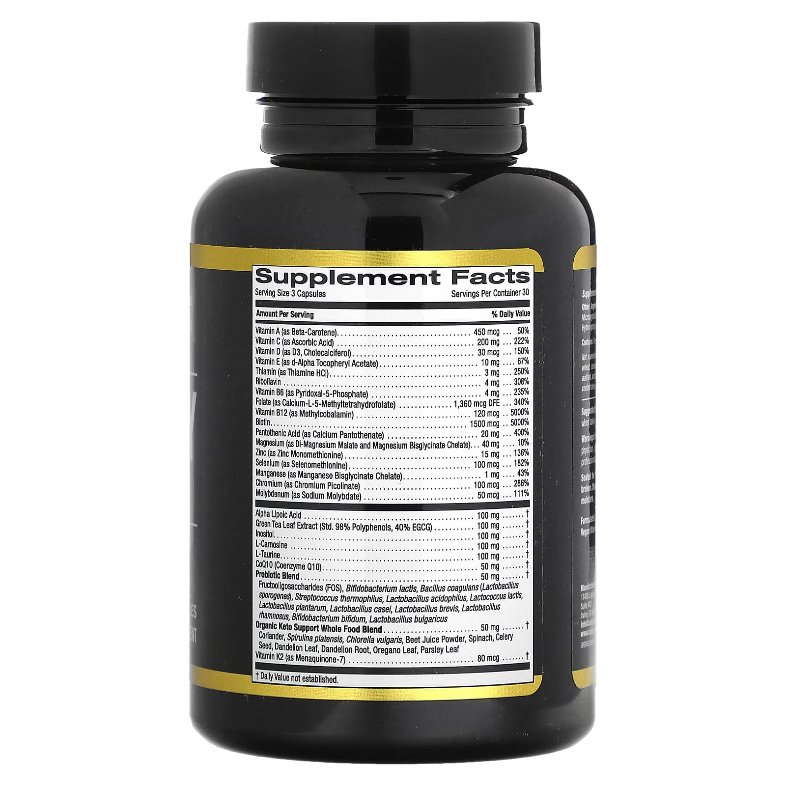 California Gold Nutrition, ежедневные мультивитамины для кетодиеты с зеленым чаем, 90 растительных капсул