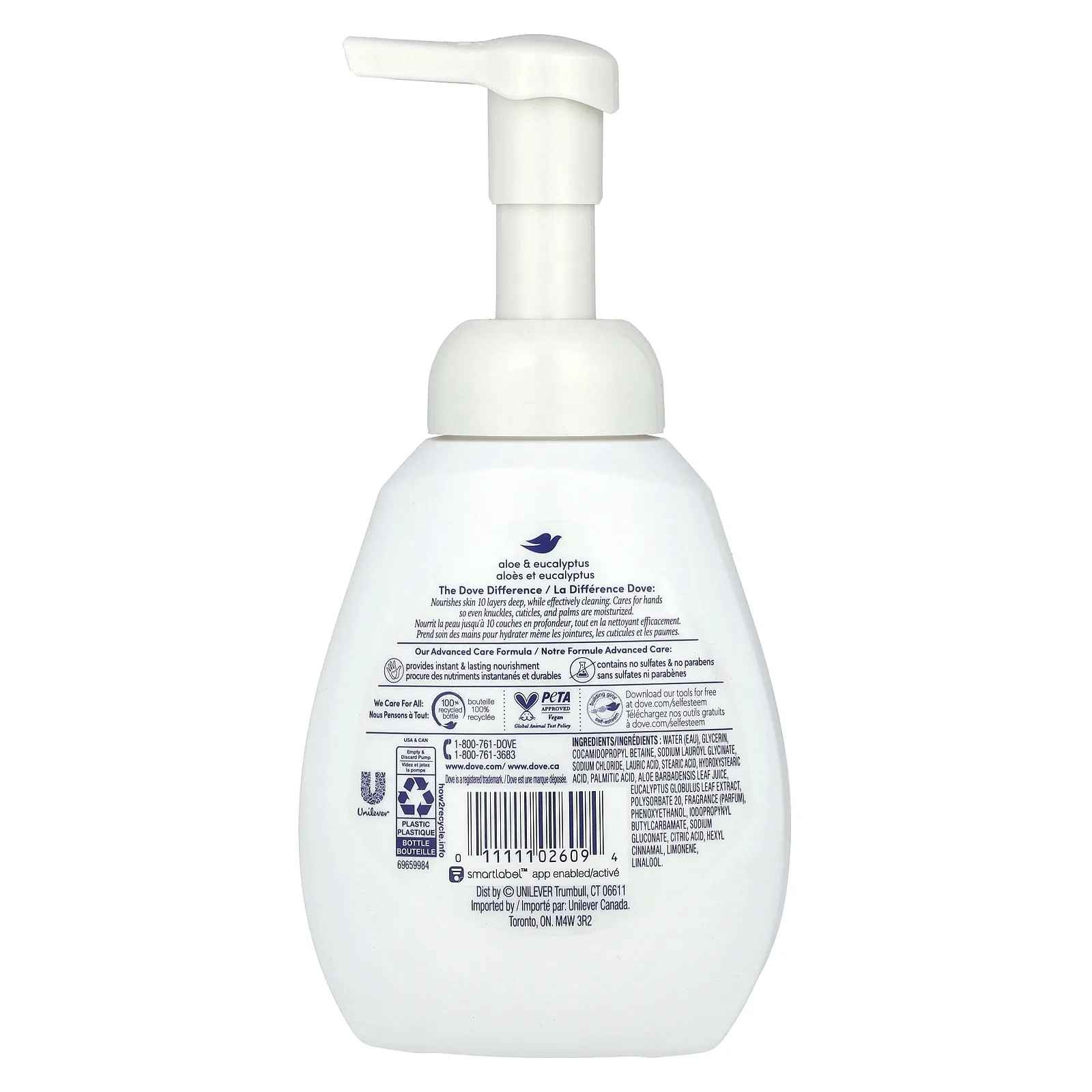 Dove, Питательная пенка для мытья рук, алоэ и эвкалипт, 300 мл (10,1 жидк. Унции)