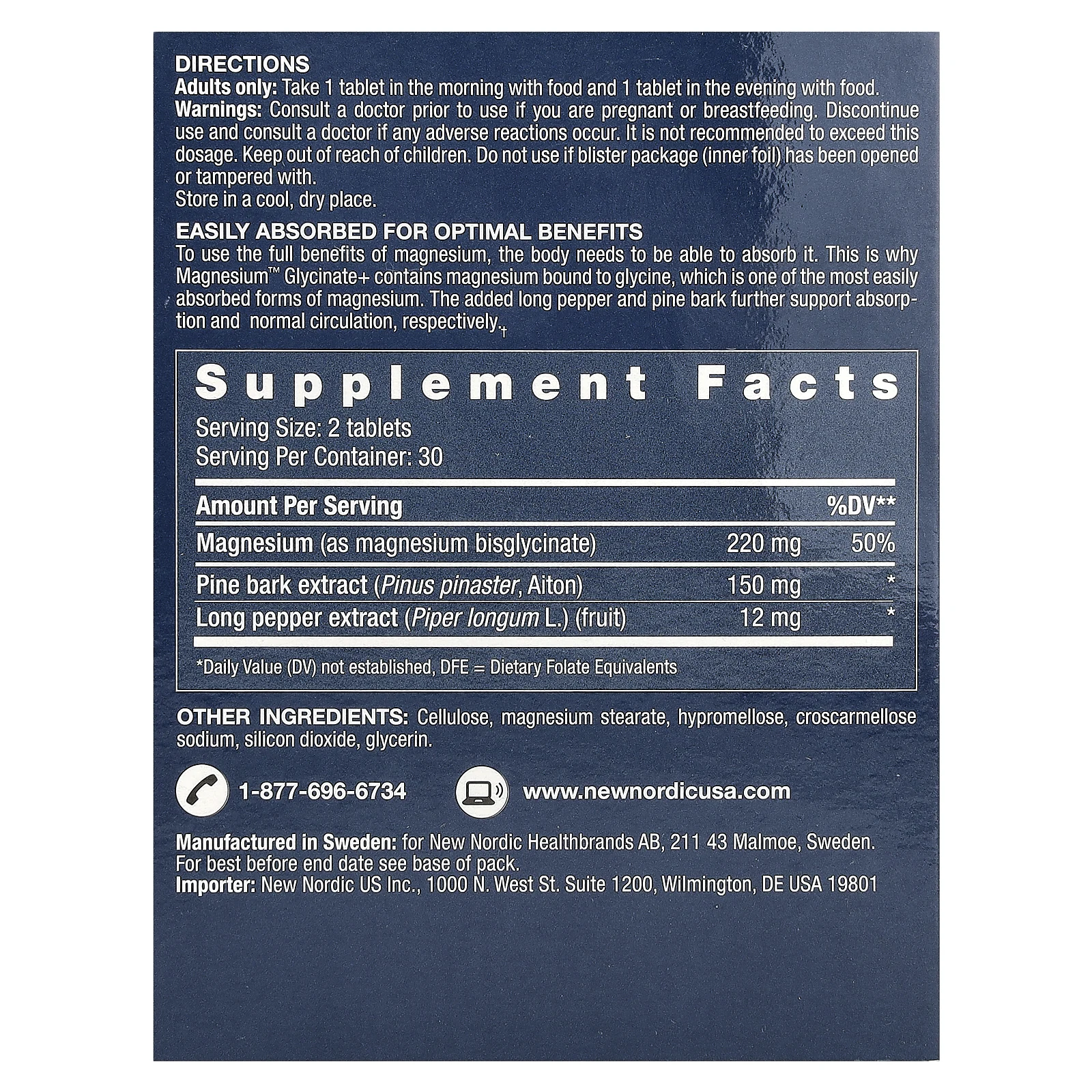 New Nordic, Magnesium ™ Glycinate +, 60 таблеток