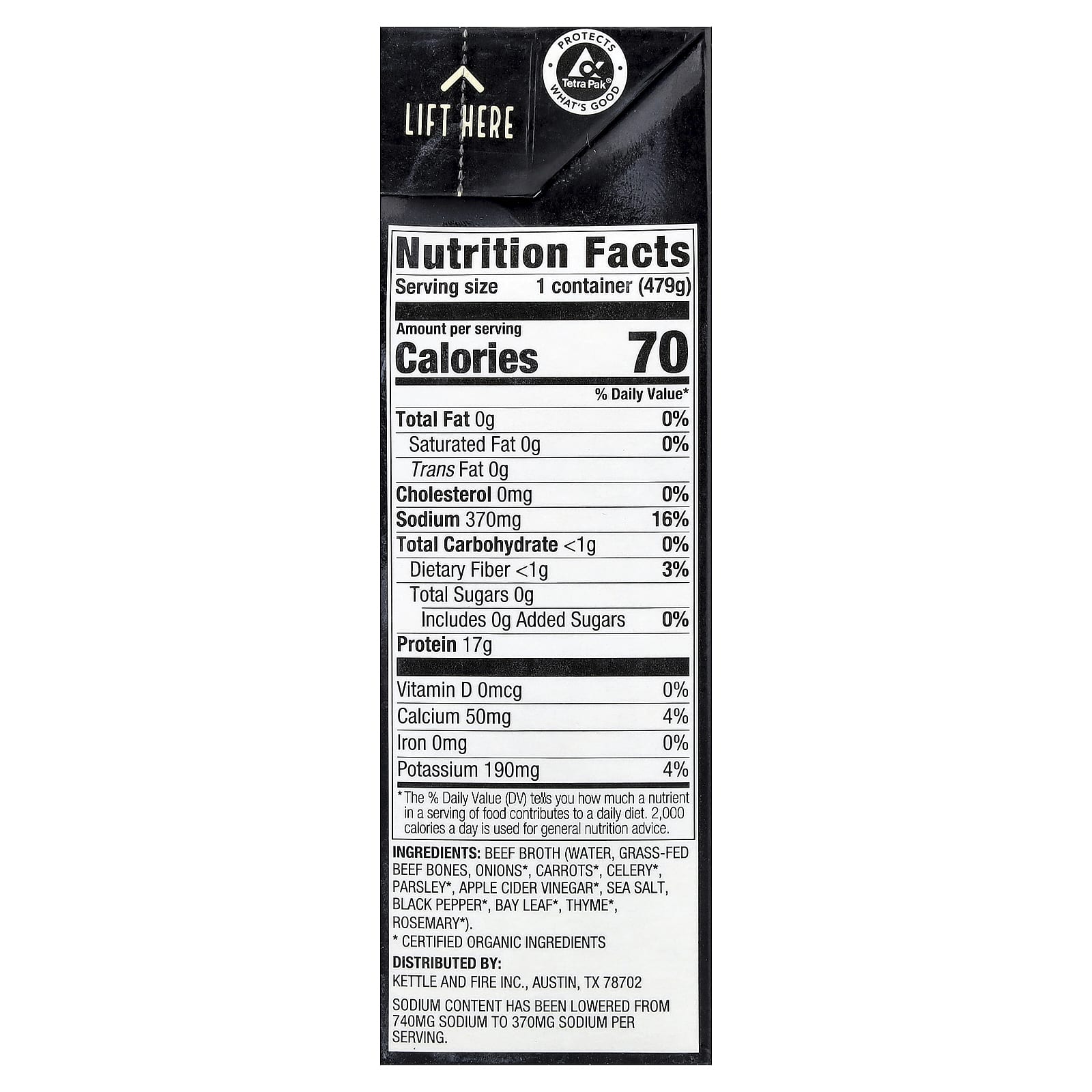 Kettle & Fire, Bone Broth, классическая говядина, с пониженным содержанием натрия, 479 г (16,9 унции)