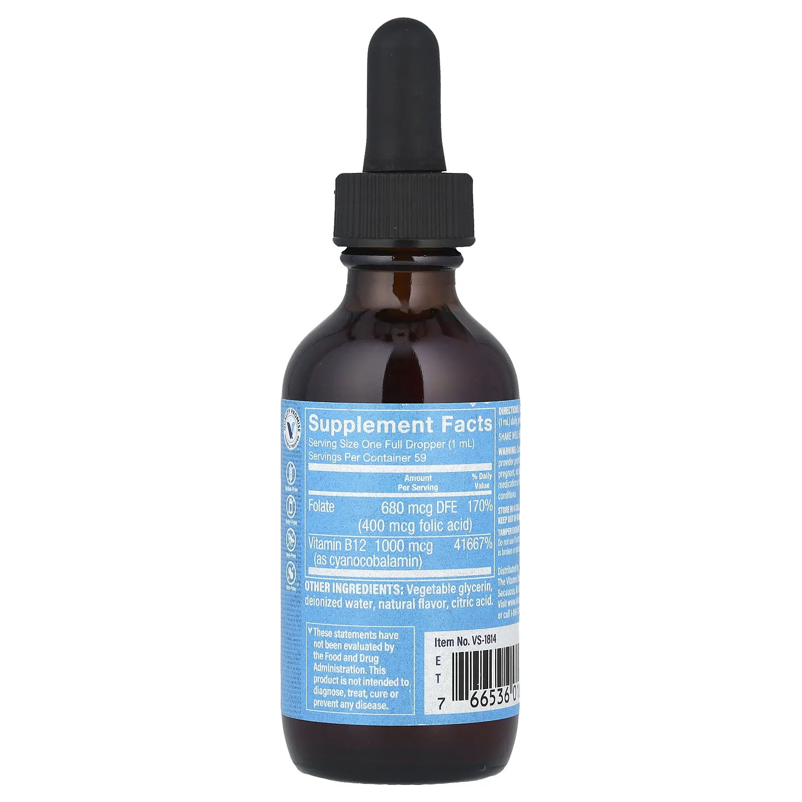 The Vitamin Shoppe, Витамин B12 с фолиевой кислотой, малина, 59 мл (2 жидк. Унции)