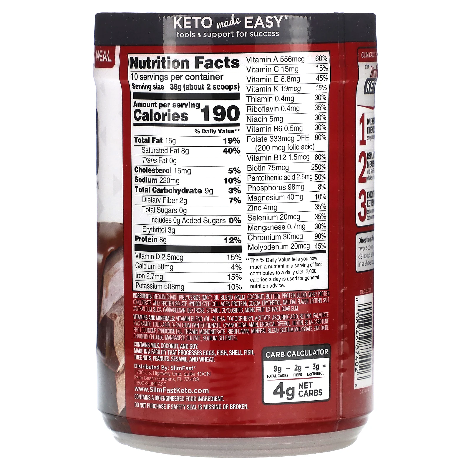 SlimFast, Keto Meal Shake, тесто для брауни с помадкой, 380 г (13,4 унции)