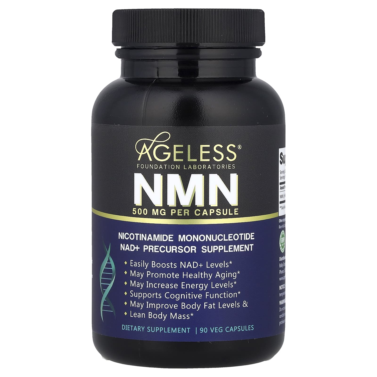 Ageless Foundation Laboratories, NMN, 500 мг, 90 растительных капсул