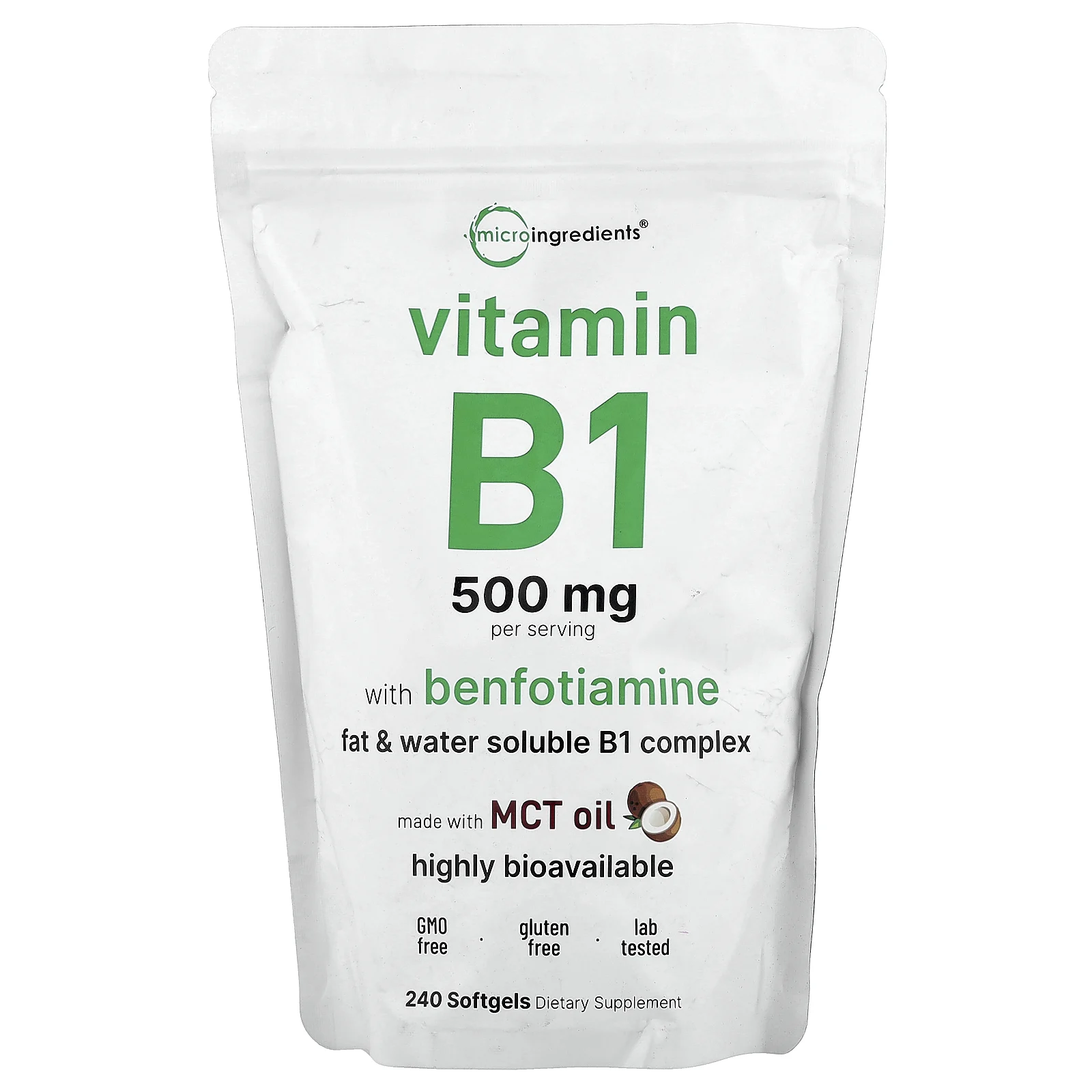 Micro Ingredients, витамин B1 с бенфотиамином, 240 капсул