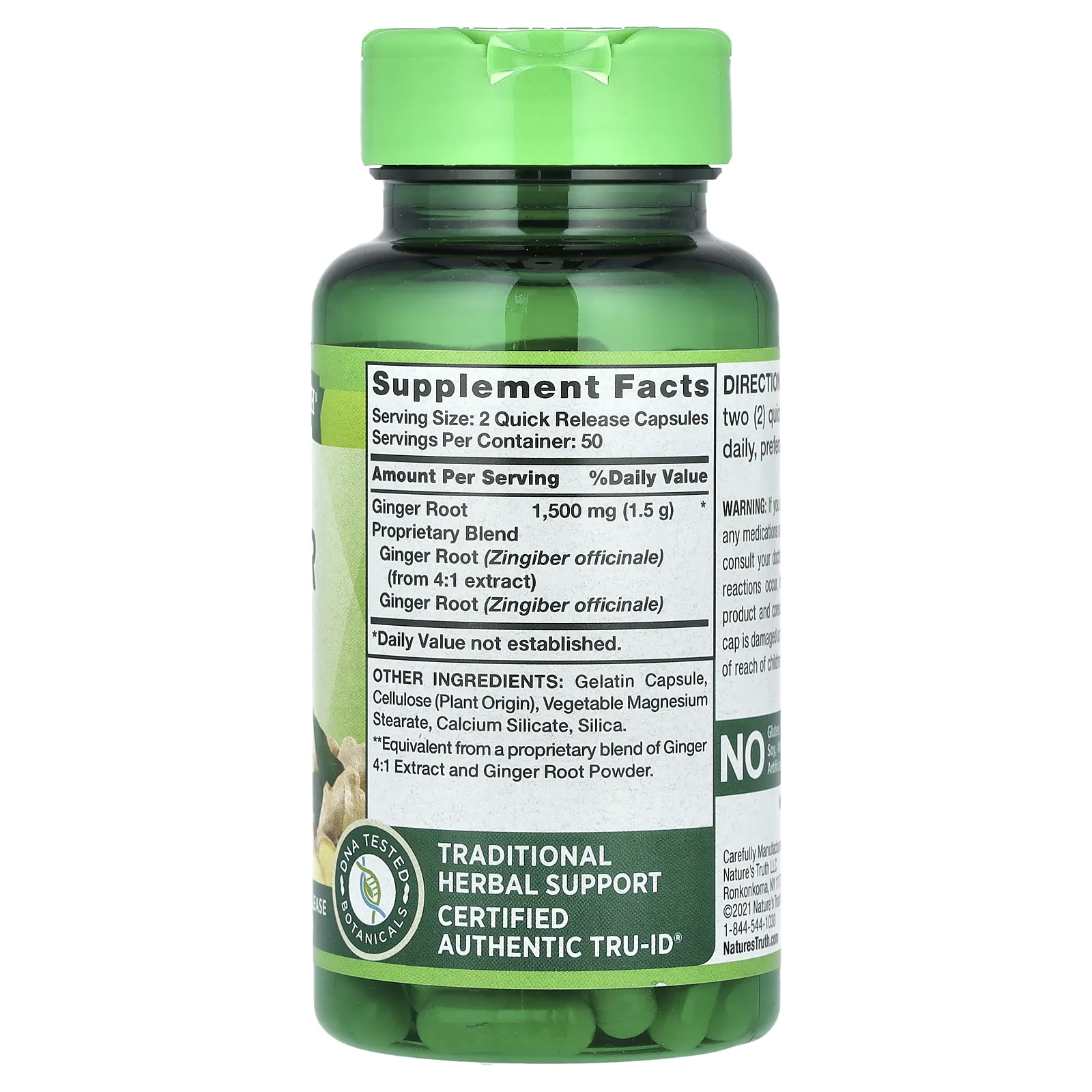 Nature's Truth, Корень имбиря, 1500 мг, 100 капсул быстрого высвобождения (750 мг на капсулу)