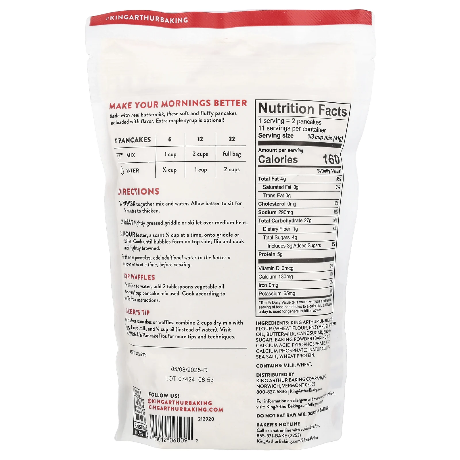 King Arthur Baking Company, Пахта для блинов, 454 г (16 унций)