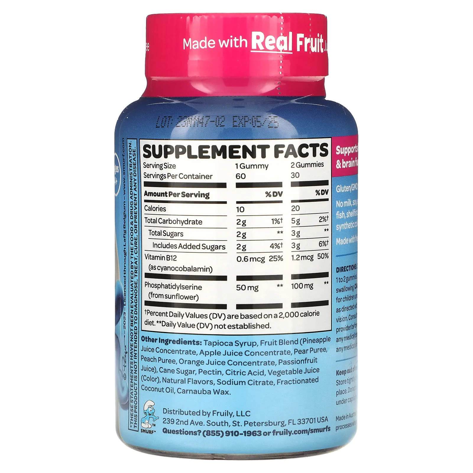 The Smurfs, жевательные мармеладки для памяти и концентрации для детей, смурфики, для детей от 4 лет, 60 жевательных таблеток