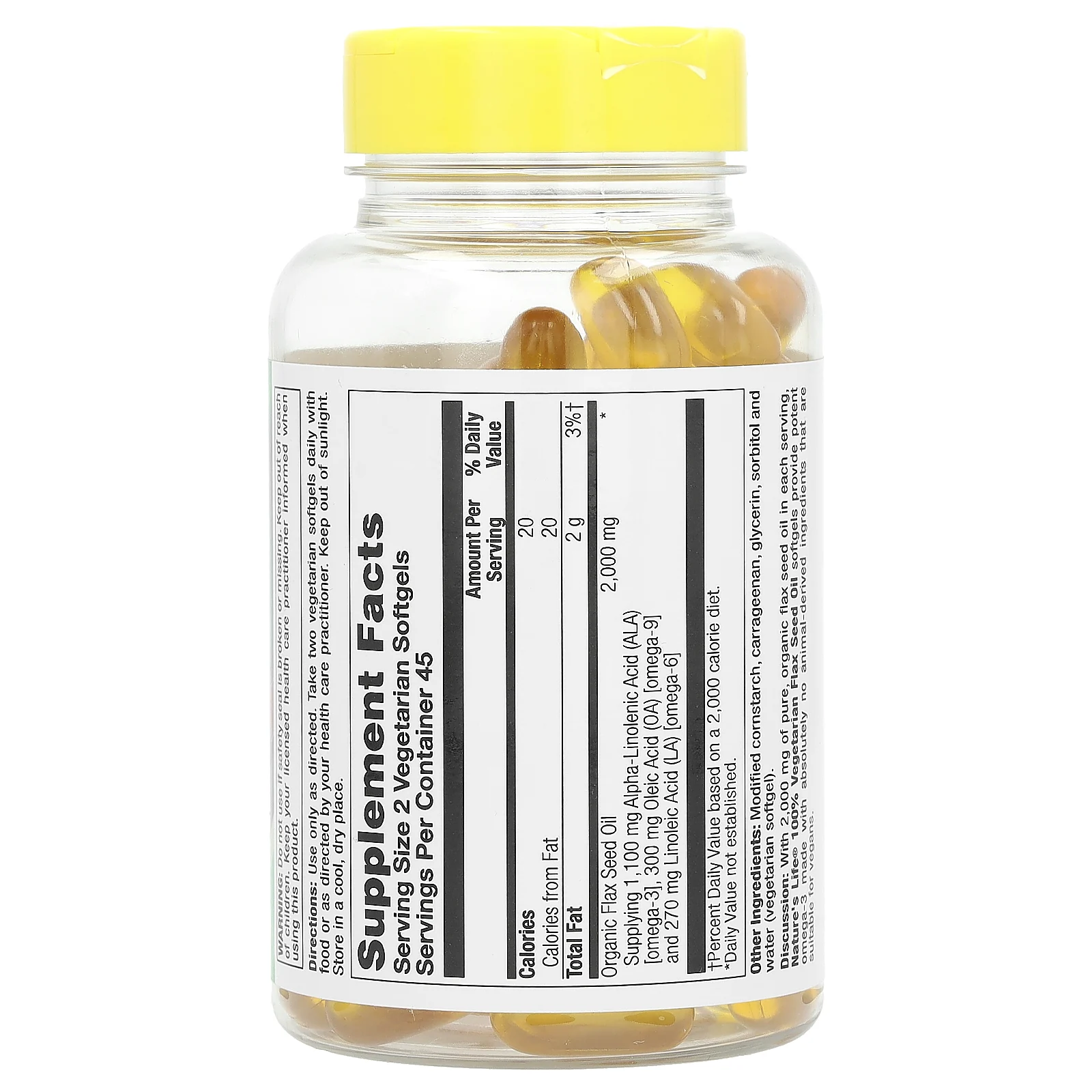 Nature's Life, льняное масло, 90 вегетарианских капсул