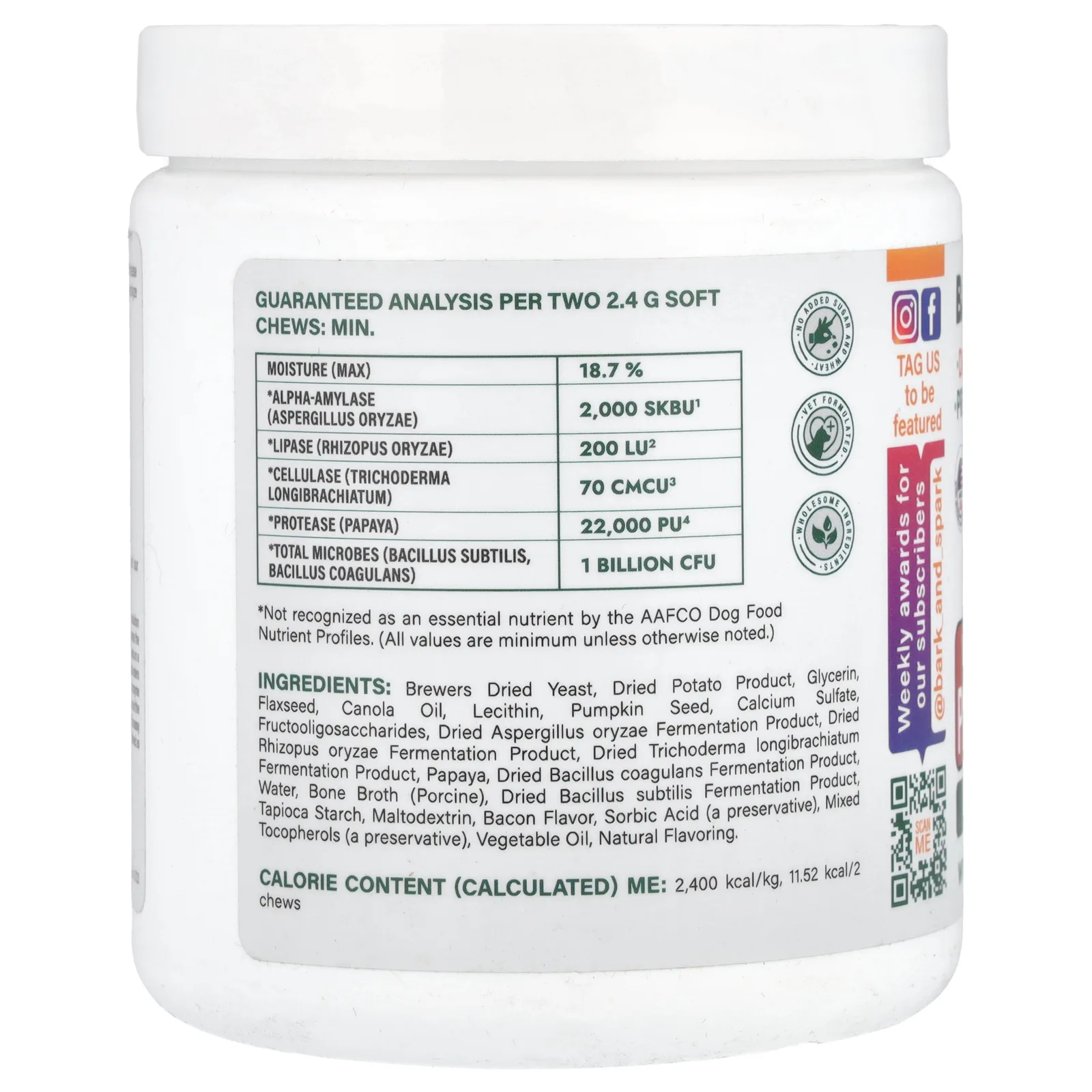 Bark&Spark, Vet Strength Probiotics, For Dogs, Bacon, 120 Soft Chews, 10.1 oz (288 g)