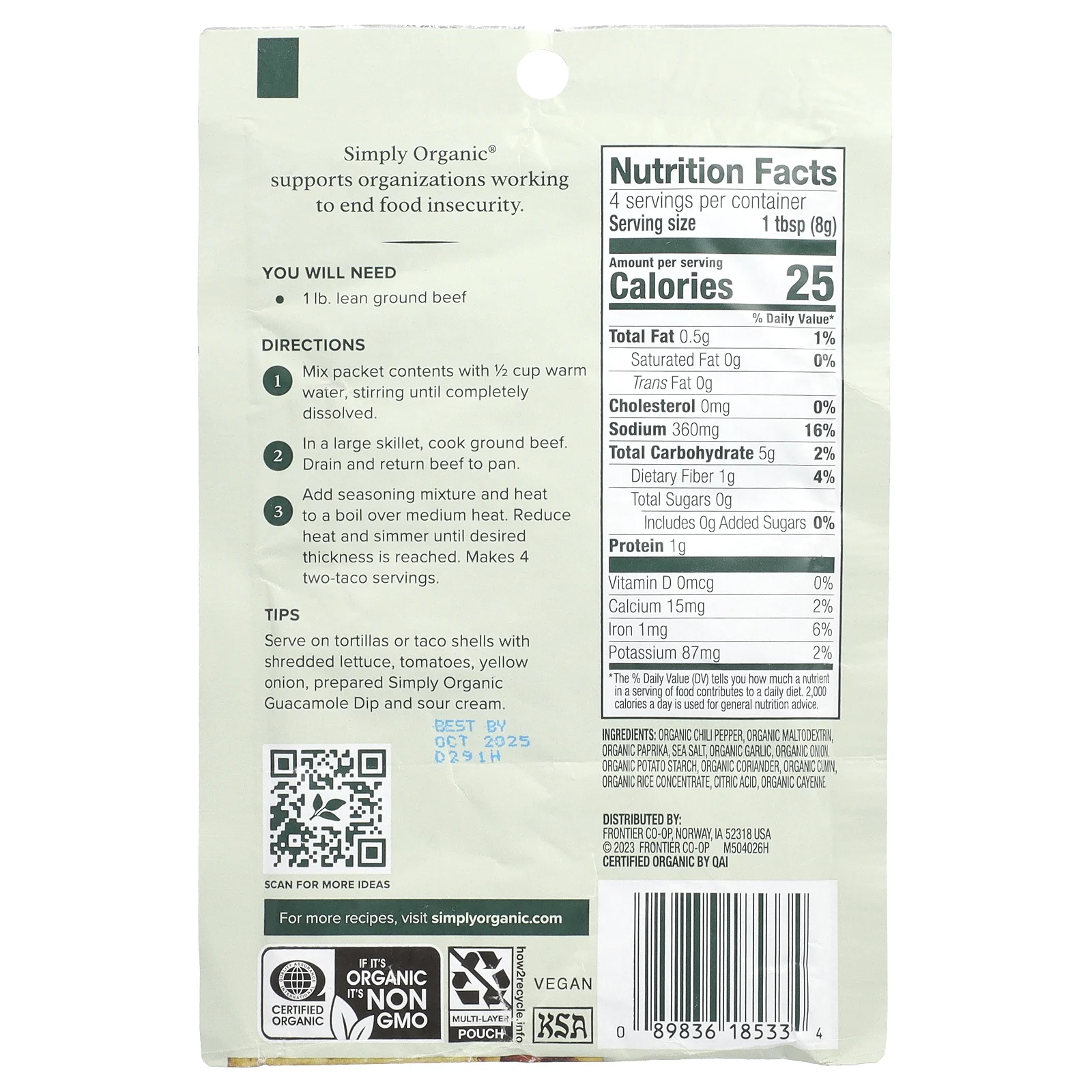 Simply Organic, Смесь приправ для тако Southwest, 12 пакетиков по 32 г (1,13 унции)