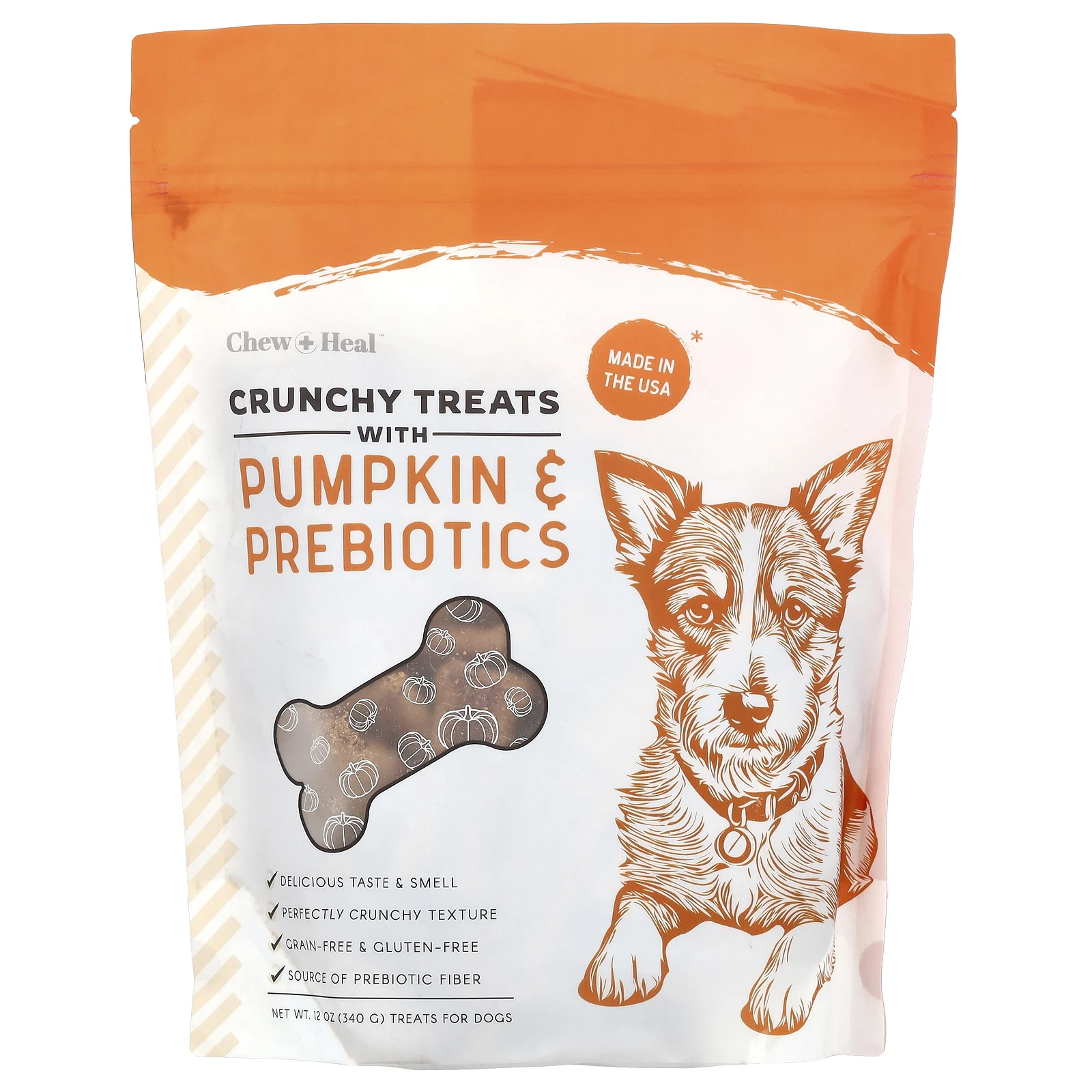 Chew + Heal, Хрустящие лакомства с тыквой и пребиотиками, для собак, для всех возрастов, 340 г (12 унций)