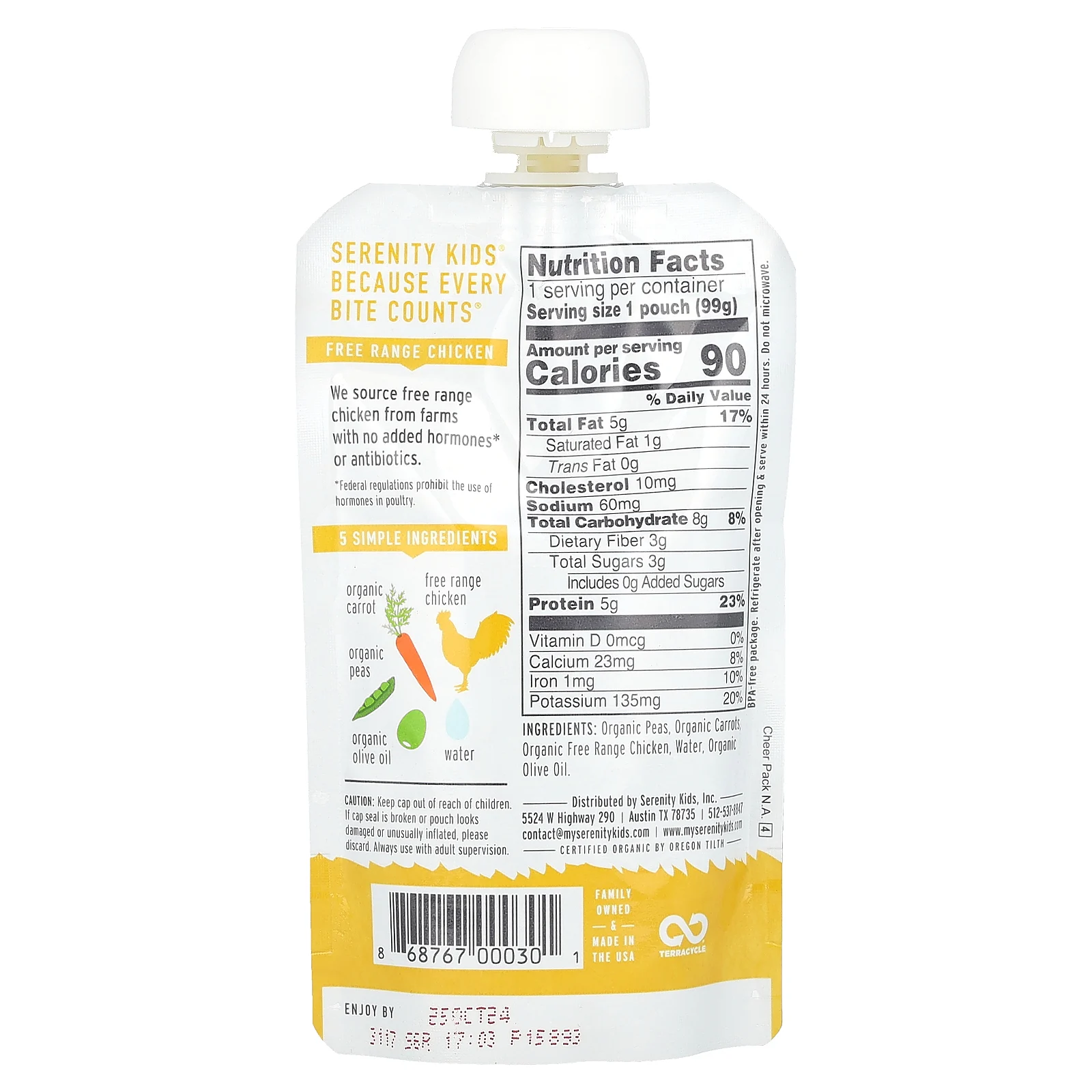 Serenity Kids, курица с горохом и морковью, для детей от 6 месяцев, 99 г (3,5 унции)