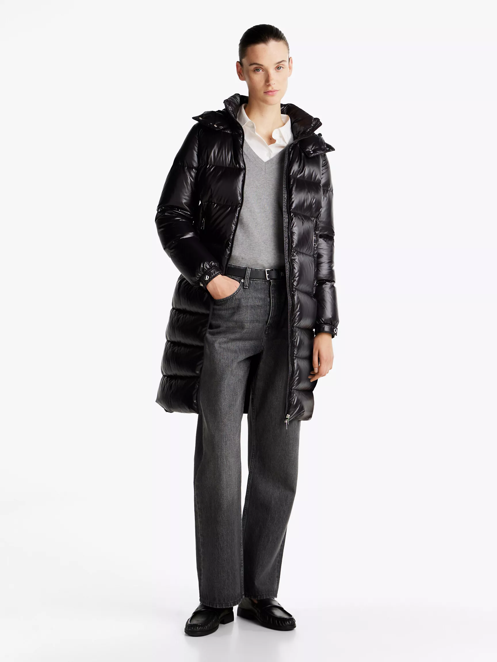 Женское пальто Tommy Hilfiger, Глянцевый пуховик с капюшоном