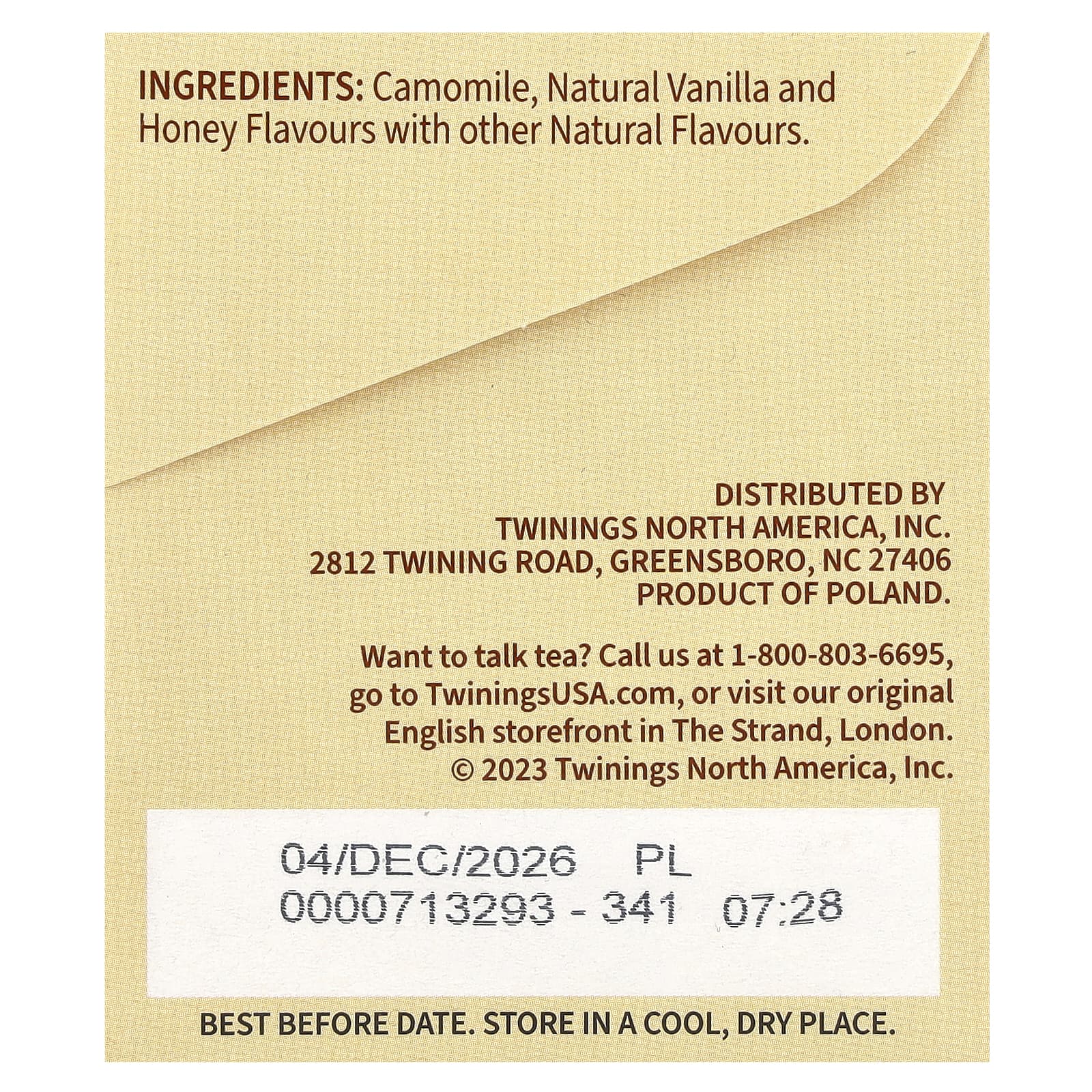 Twinings, травяной чай, ромашка, мед и ваниль, без кофеина, 20 чайных пакетиков в индивидуальной упаковке, 32 г (1,13 унции)