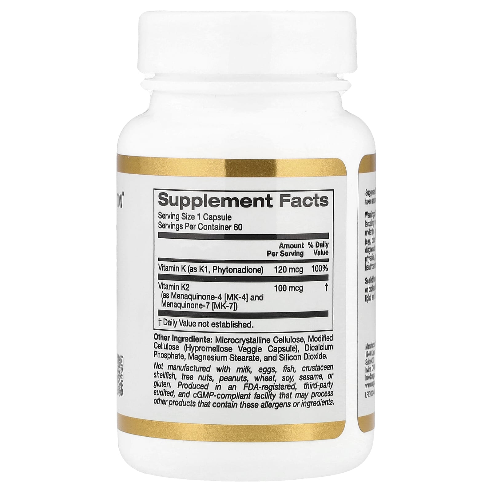 California Gold Nutrition, комплекс витаминов группы K, 120 мкг, 60 растительных капсул