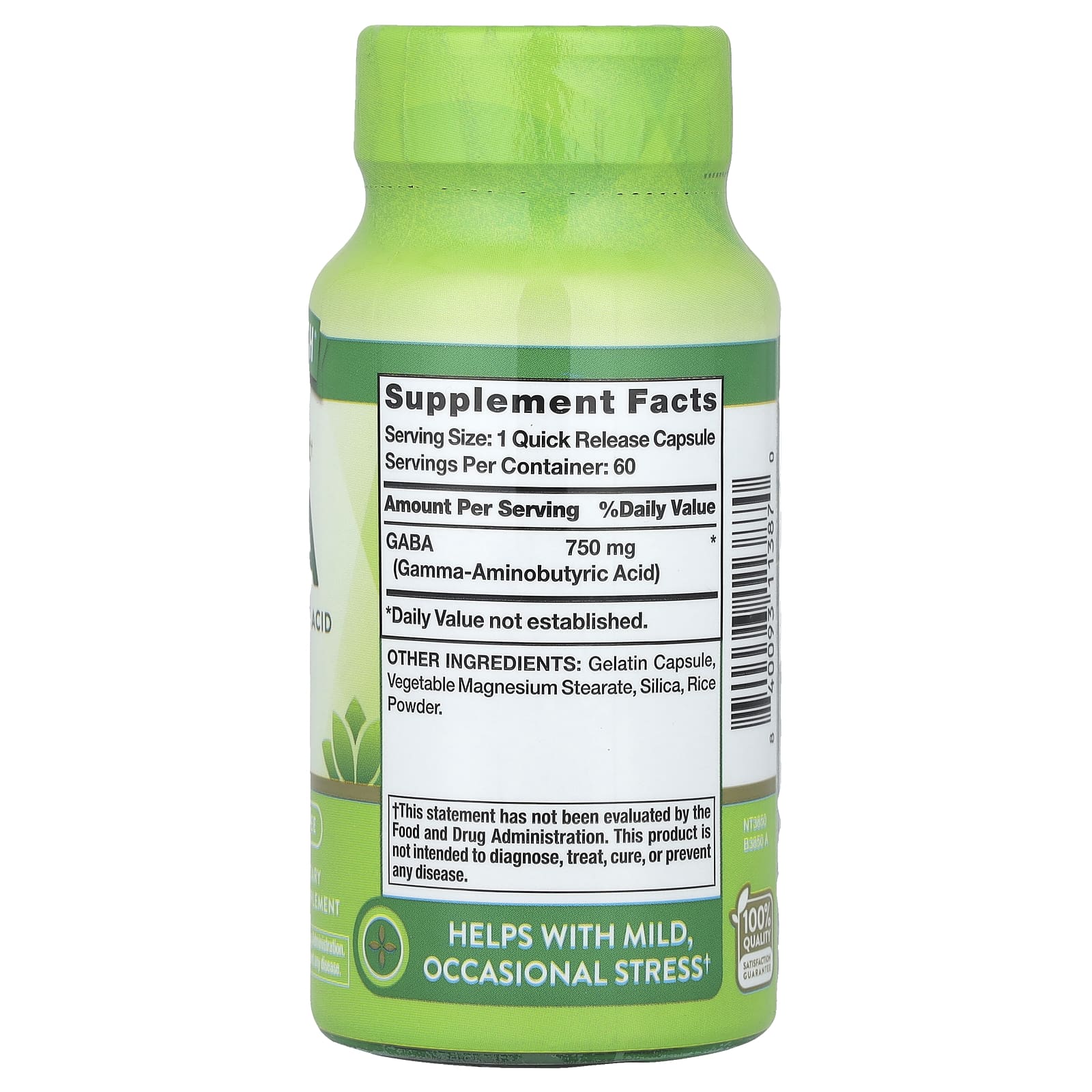 Nature's Truth, Gaba, гамма-аминомасляная кислота, 750 мг, 60 капсул с быстрым высвобождением