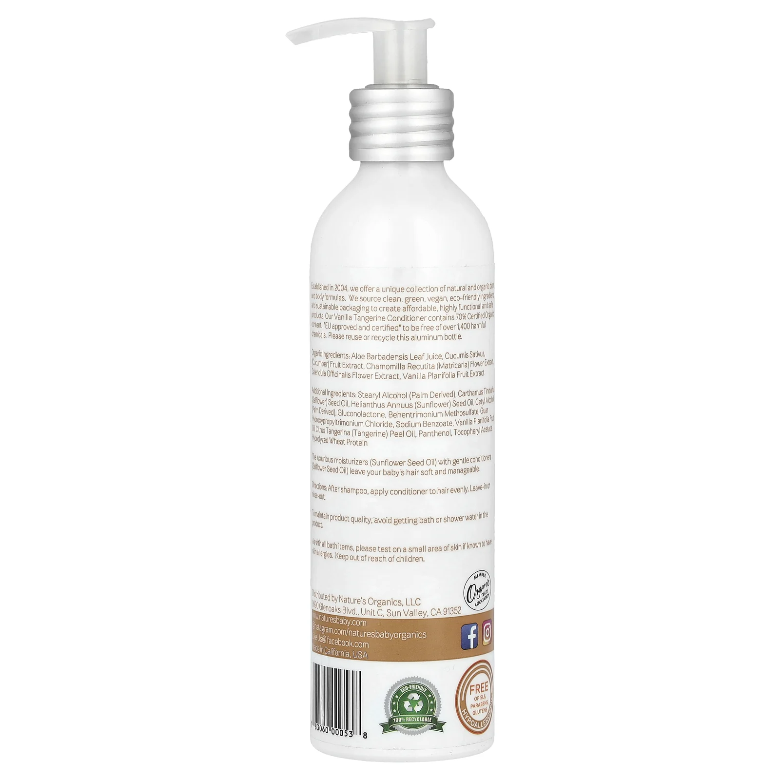 Nature's Baby Organics, Кондиционер и средство для расчесывания волос, ваниль и мандарин, 236,5 мл (8 унций)