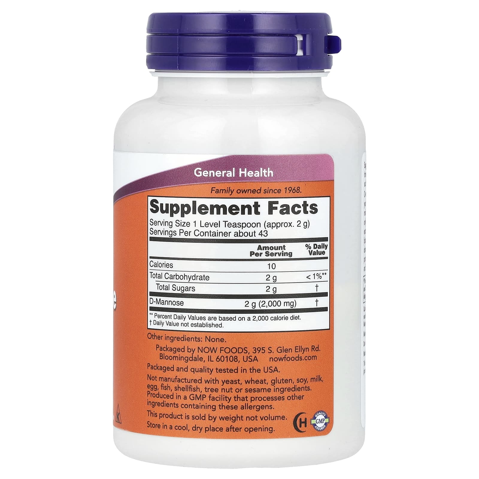 NOW Foods, D-манноза, сертифицированный органический чистый порошок, 85 г (3 унции)