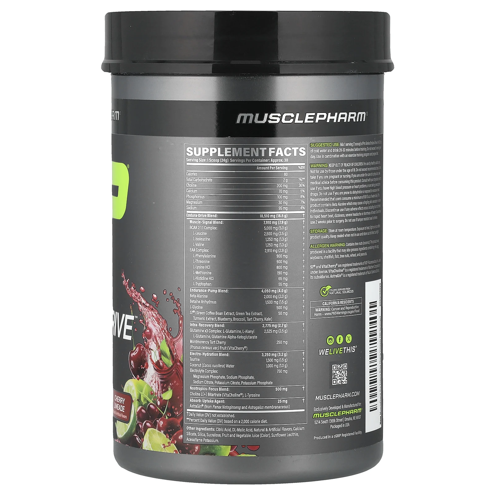 MusclePharm, Pro Series, Endura-Drive™, со вкусом вишневого лаймада, 711 г (1,6 фунта)
