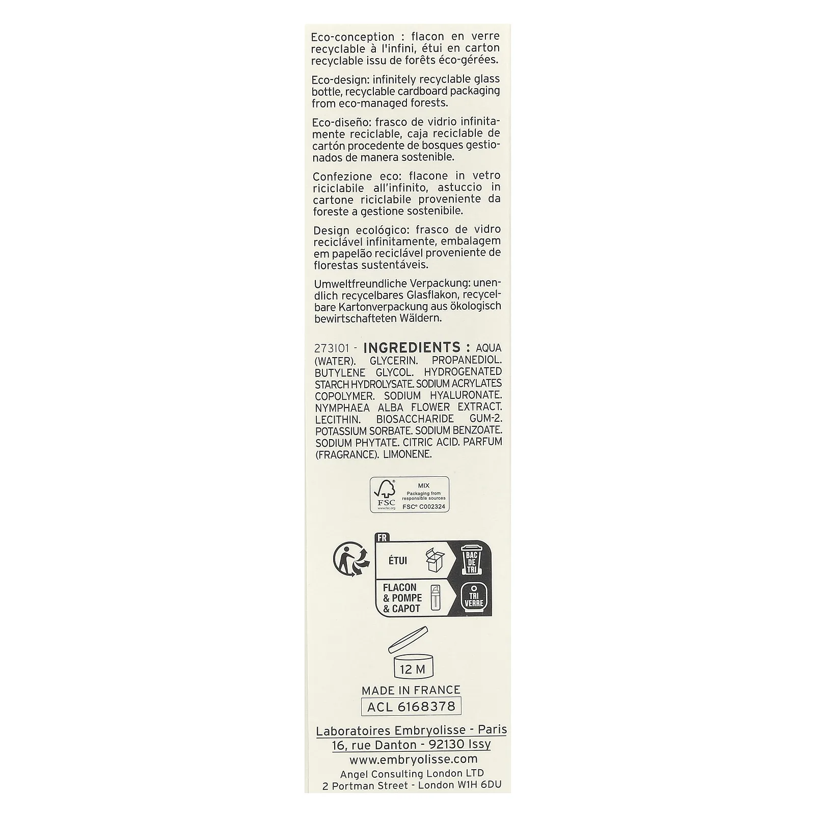 Embryolisse, Hydra-Serum, сыворотка для увлажнения кожи, 30 мл (1,01 жидк. унции)