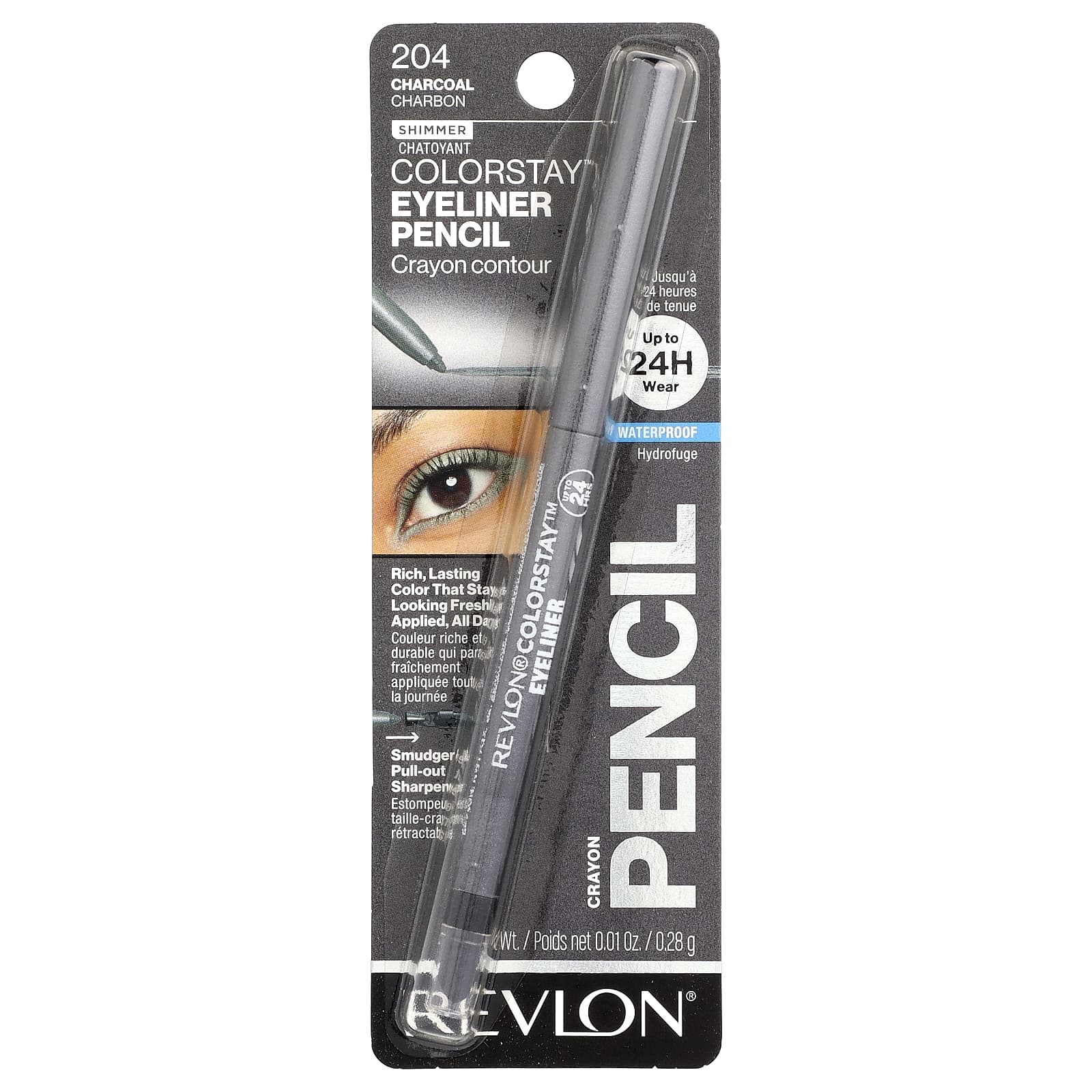 Revlon, Colorstay™, подводка-карандаш для глаз, сияющий, оттенок 204 древесный уголь, 0,28 г (0,01 унции)