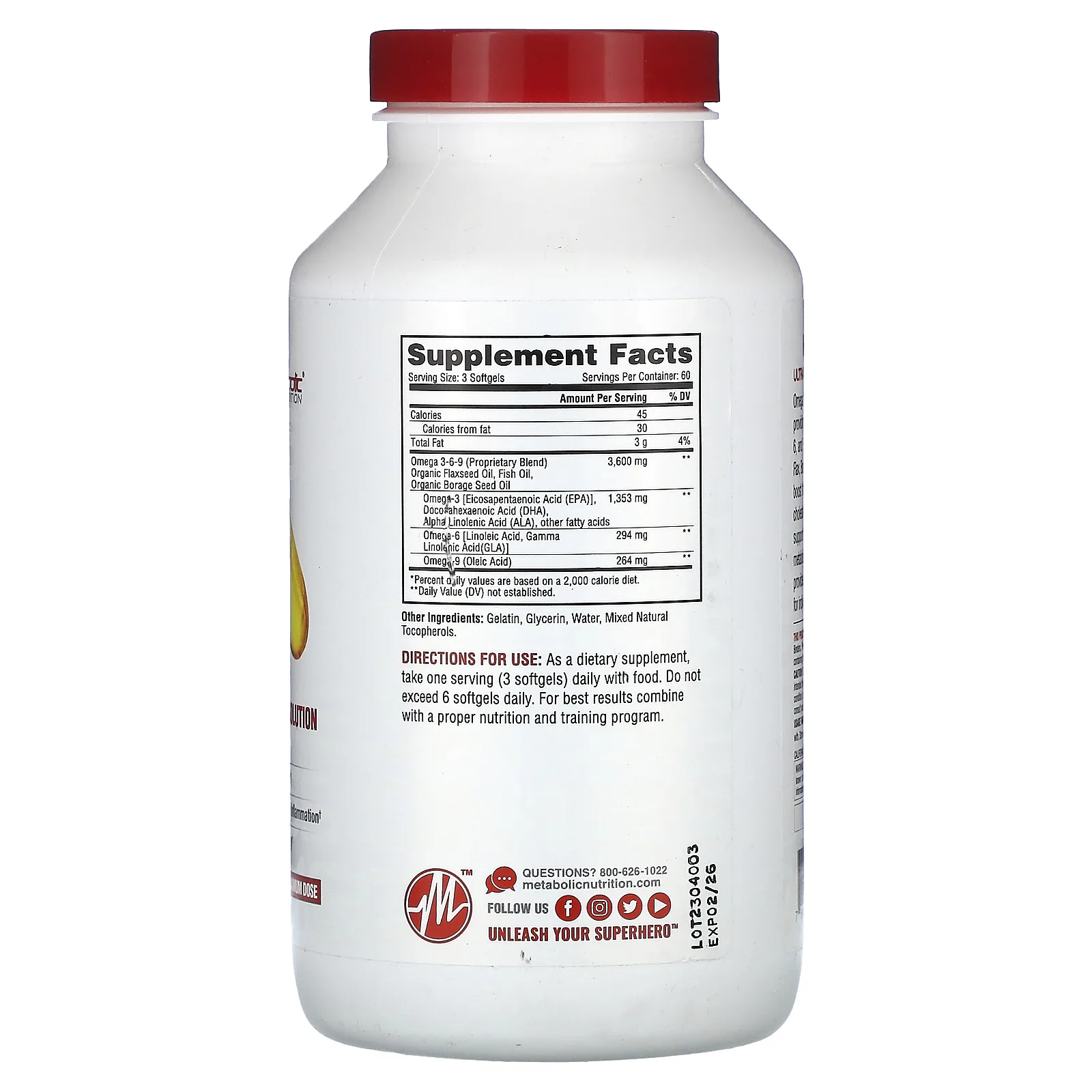 Metabolic Nutrition, омега-369, 3600 мг, 180 капсул (1200 мг в 1 капсуле)