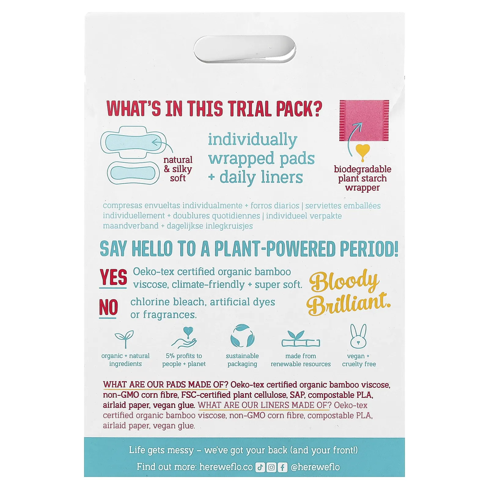 Here We Flo, прокладки и ежедневные прокладки, пробный набор, 3 прокладки и 2 прокладки