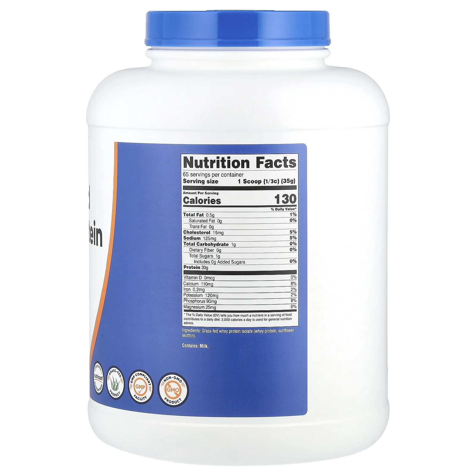 Nutricost, изолят сывороточного протеина от коров травяного откорма, без вкусовых добавок, 2268 г (5 фунтов)