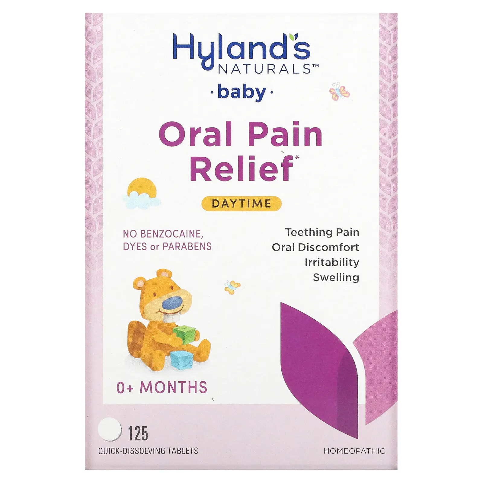 Hyland's Naturals, таблетки для облегчения боли в полости рта у грудных детей, для дневного приема, от 0 месяцев, 125 быстрорастворимых таблеток