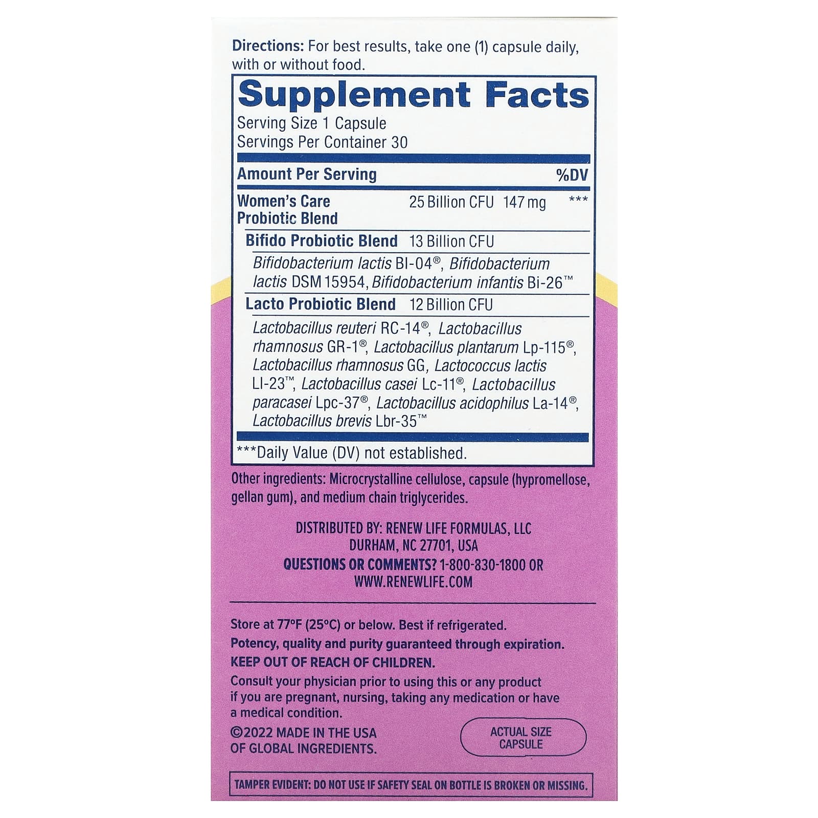 Renew Life, пробиотик для женского здоровья, 25 млрд КОЕ, 30 вегетарианских капсул