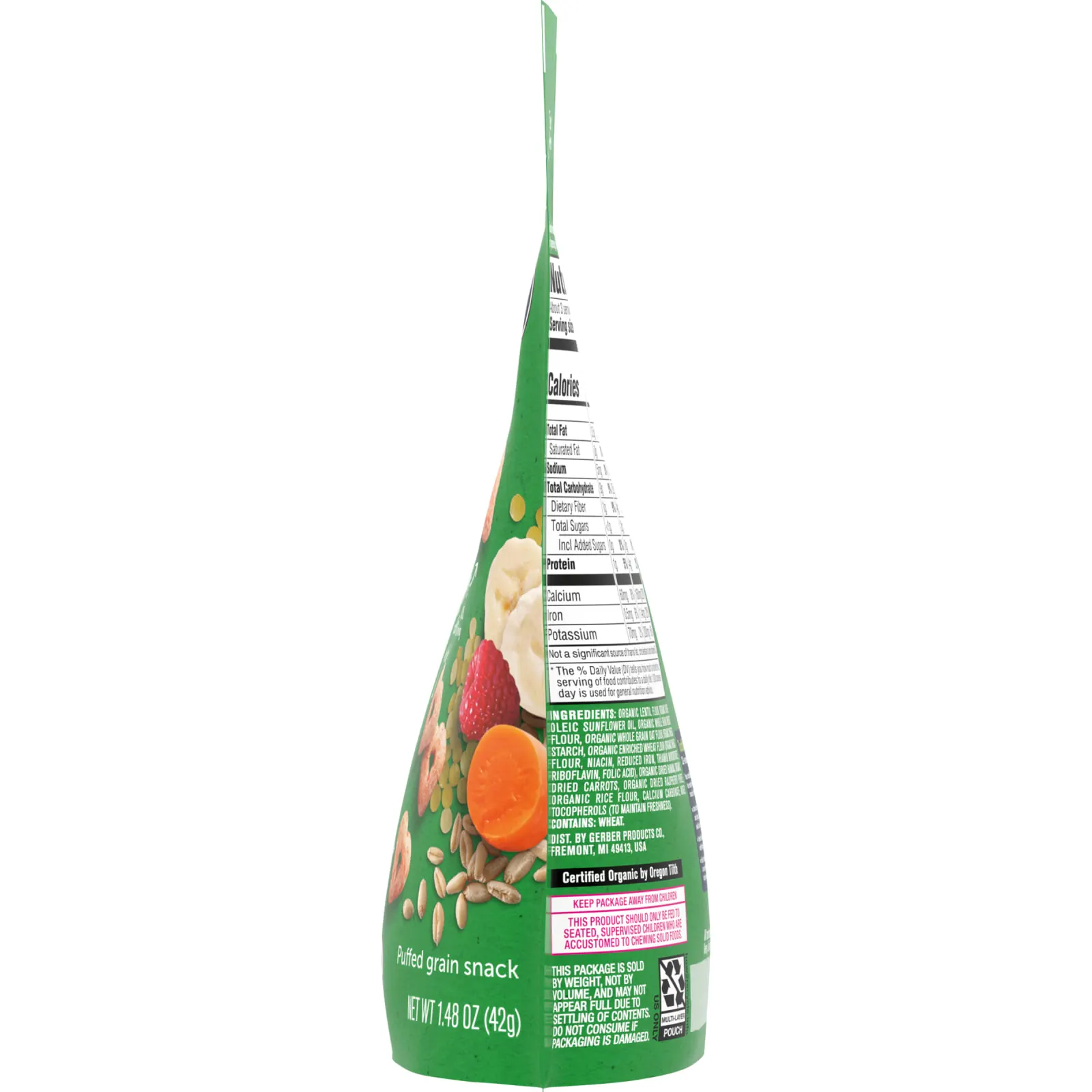 Gerber, Растительный вкус, органический снек для малышей, воздушные зерна, чечевица, банан, морковь, малина, для детей от 12 месяцев, 42 г (1,48 унции)